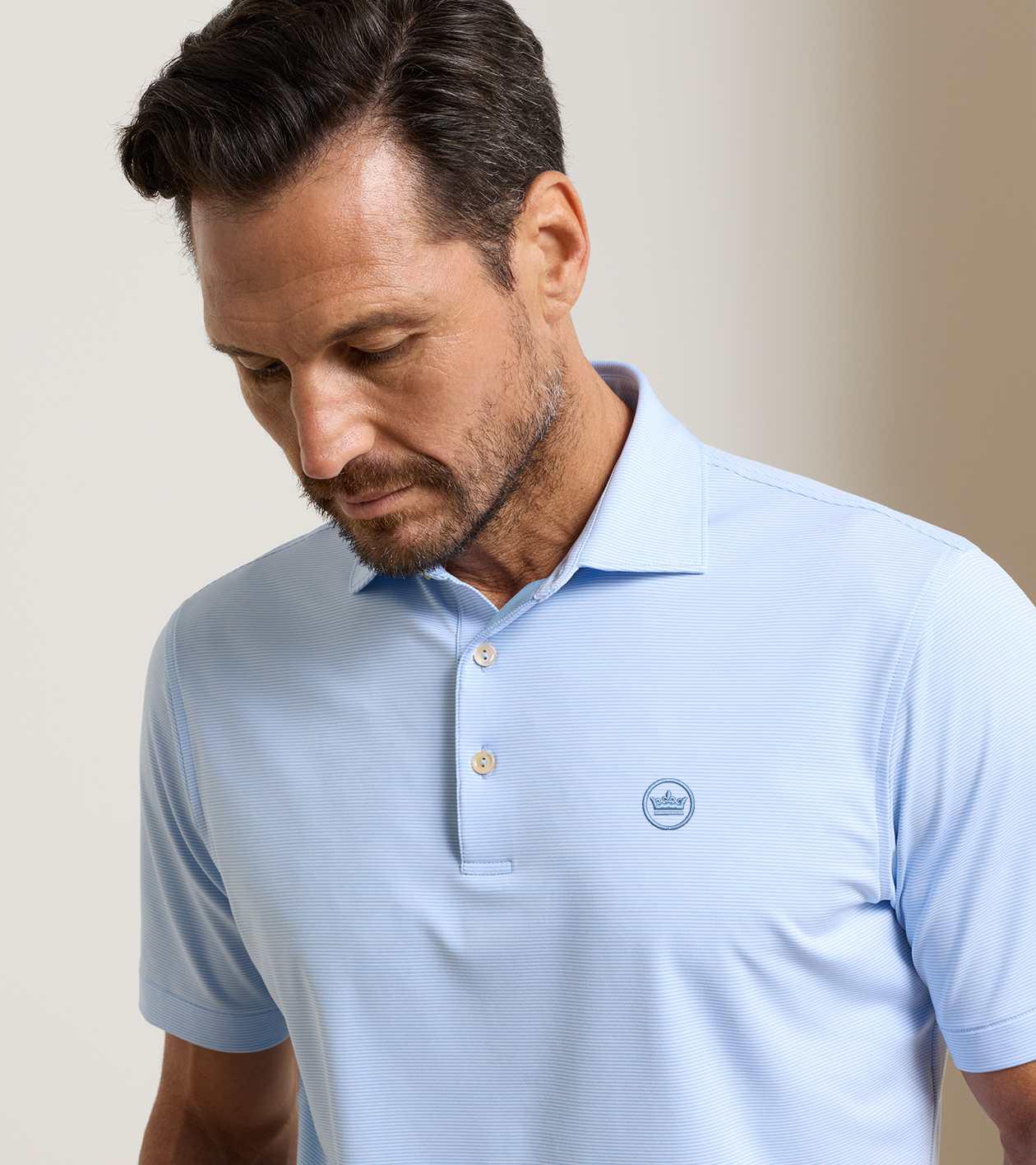 Crown Seal Logo Jubilee Performance Jersey Polo in Cottage Blue - Alternate Image 1