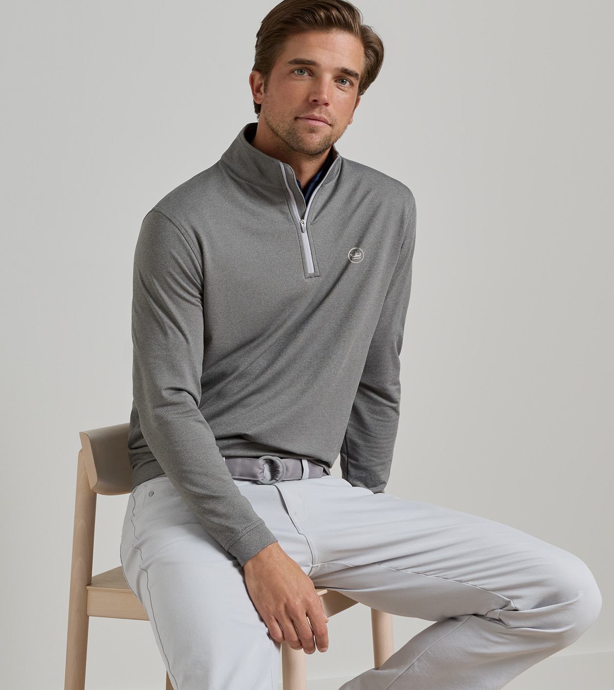 Crown Seal Logo Perth M&eacute;lange Performance Quarter-Zip in Smoke - Alternate Image 1