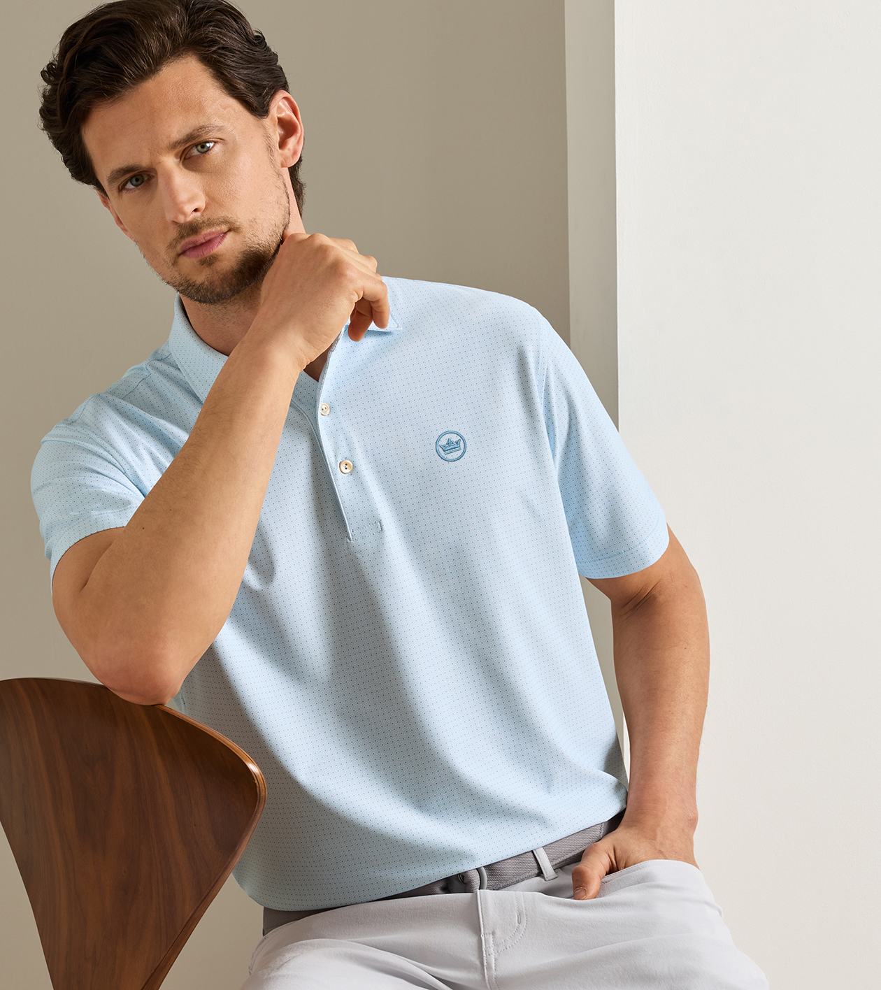 Crown Seal Logo Mosaic Performance Mesh Polo in PALE BLUE - Alternate Image 1