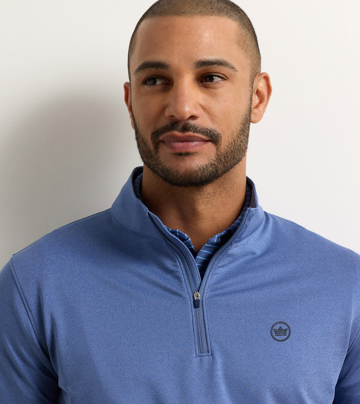 Crown Seal Logo Perth Melange Performance Quarter-Zip in BALI BLUE - Alternate Image 1