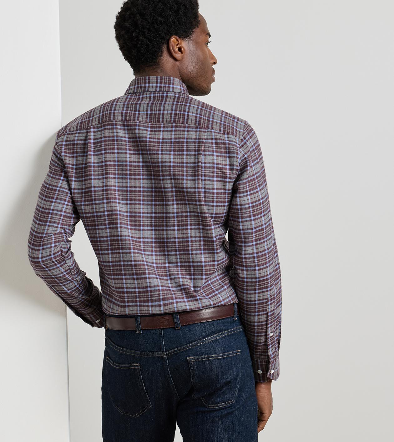 Cuneo Italian Flannel Sport Shirt in Argento - Alternate Image 2