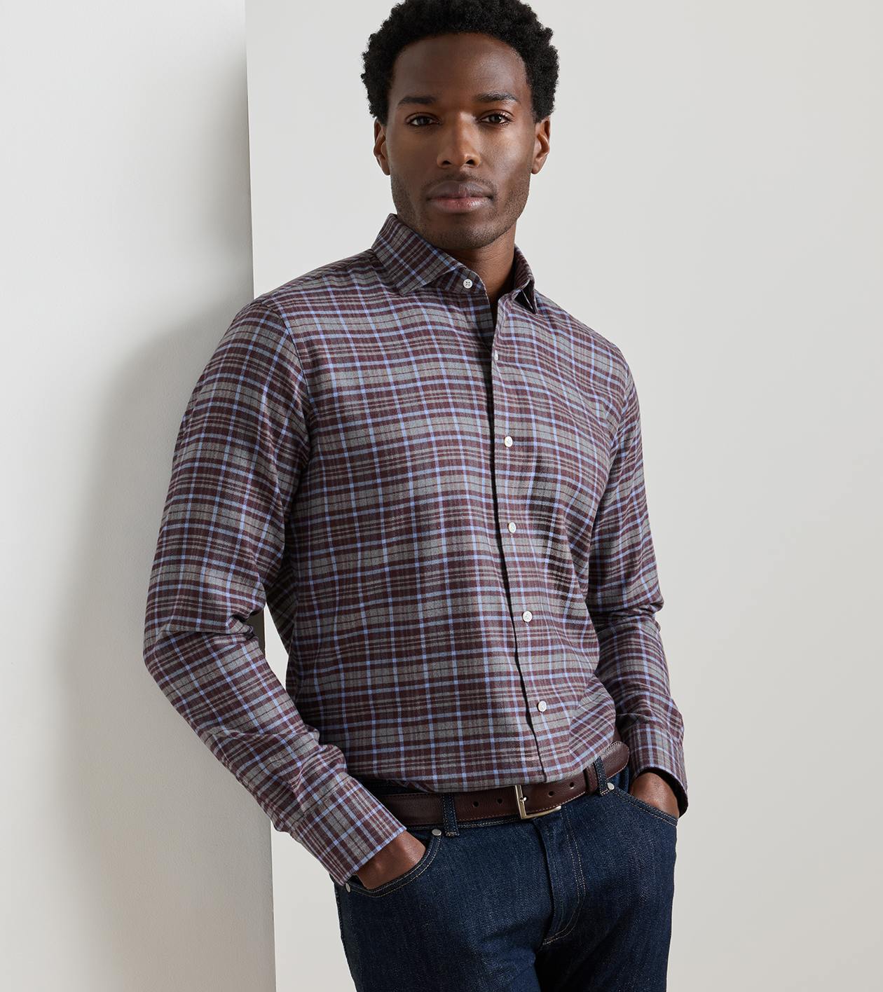 Cuneo Italian Flannel Sport Shirt in Argento - Alternate Image 1