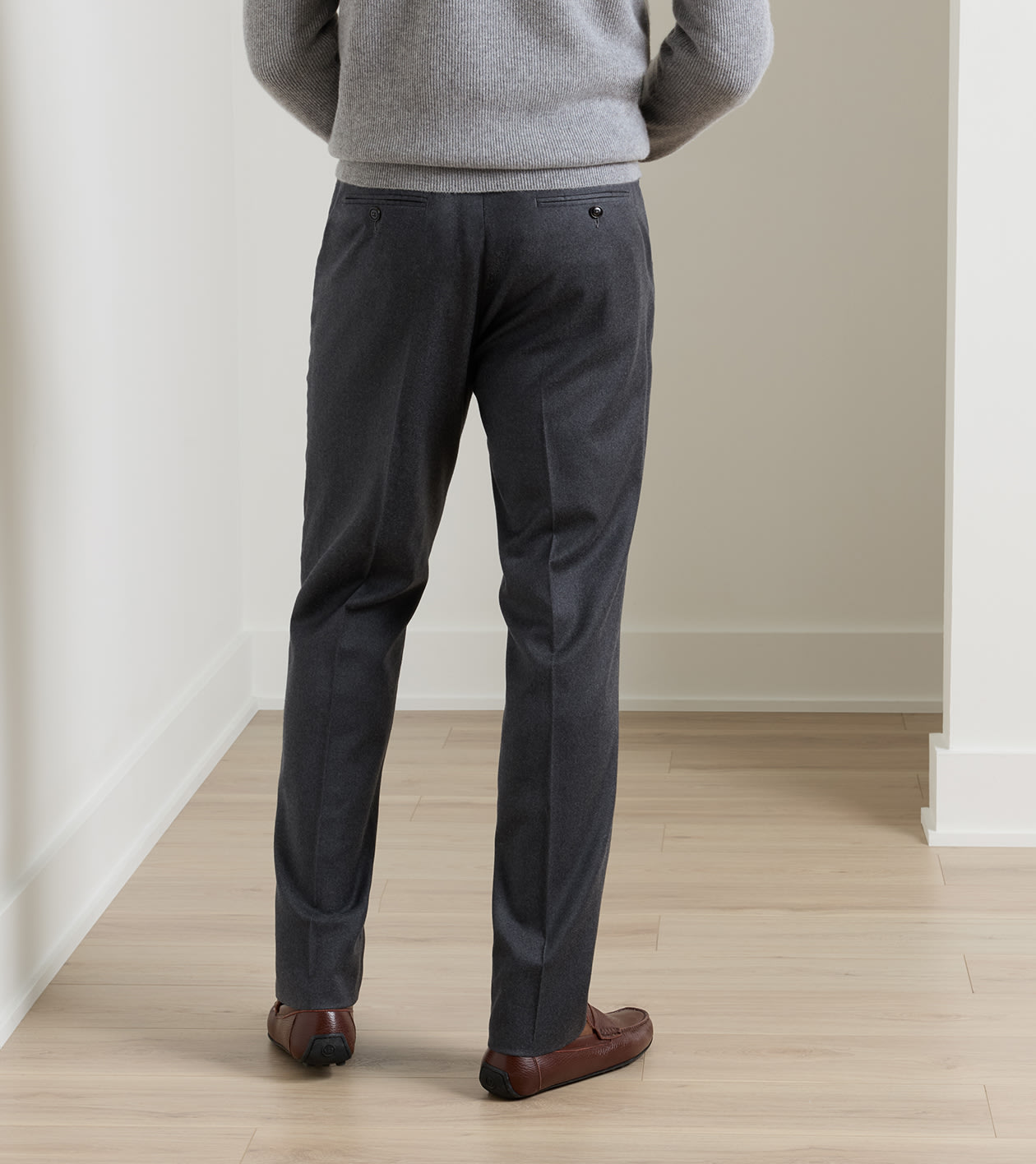 Byron Cashmere-Merino Flat Front Trouser in Charcoal - Alternate Image 2