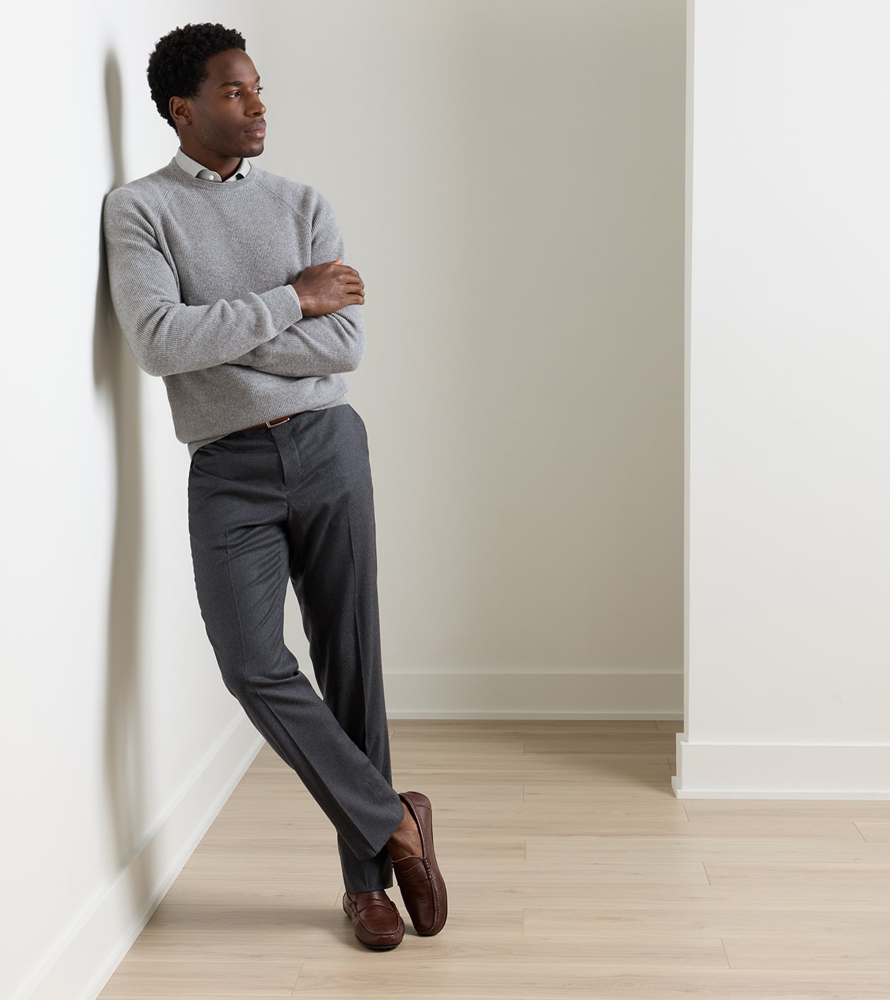 Byron Cashmere-Merino Flat Front Trouser in Charcoal - Alternate Image 1