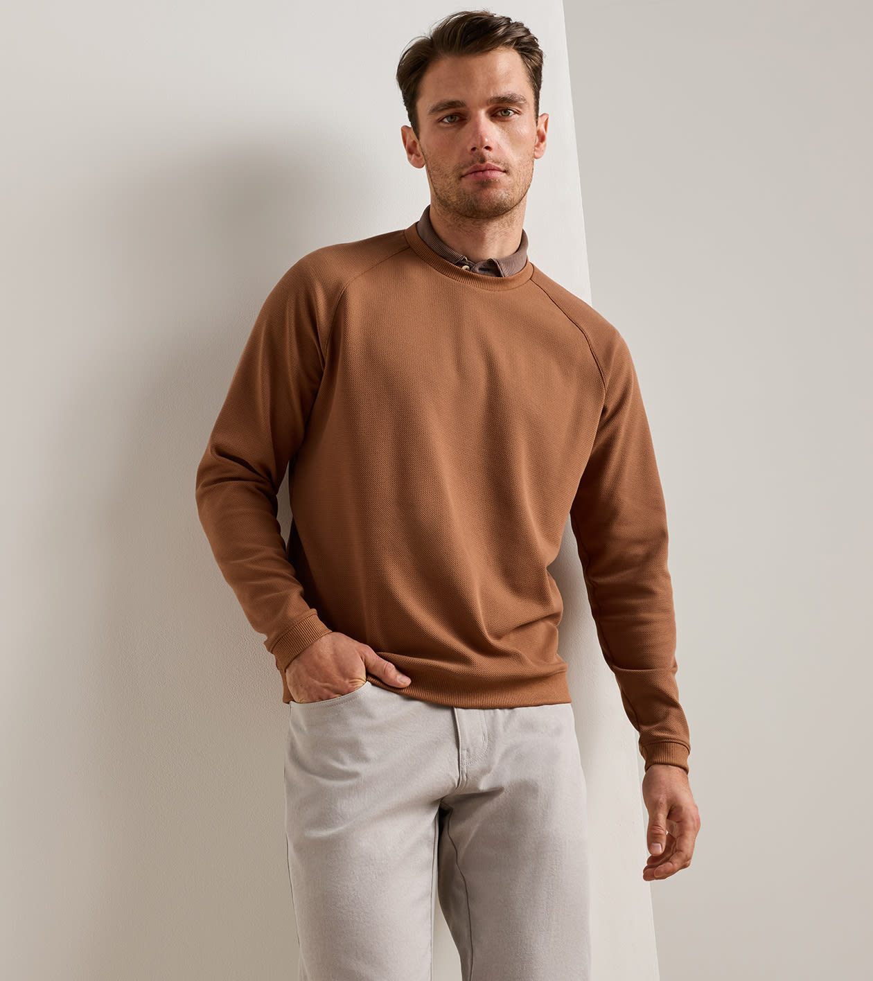 Cradle Piqu&eacute; Performance Crewneck in Dark Amber - Alternate Image 1