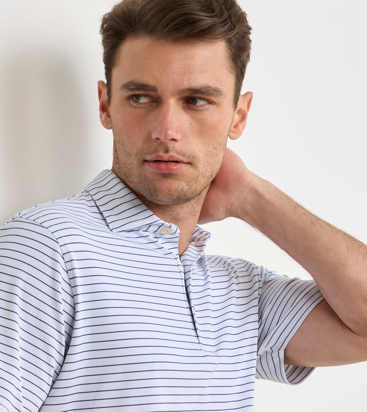 Winston Performance Mesh Polo in WHITE / BAIL BLUE - Alternate Image 4