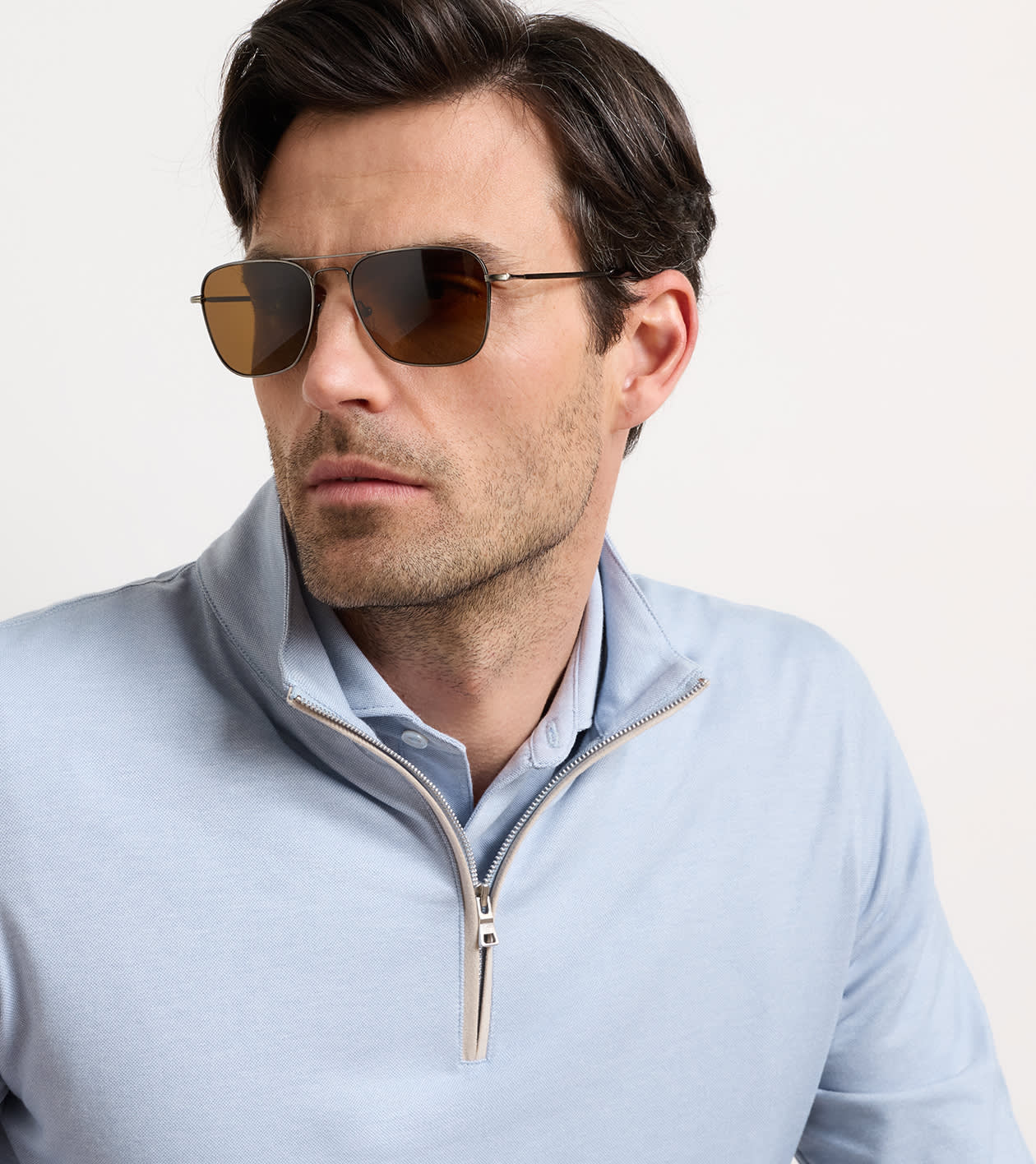 Albatross Cotton-Blend Piqu&eacute; Quarter-Zip in WINDY BLUE - Alternate Image 3