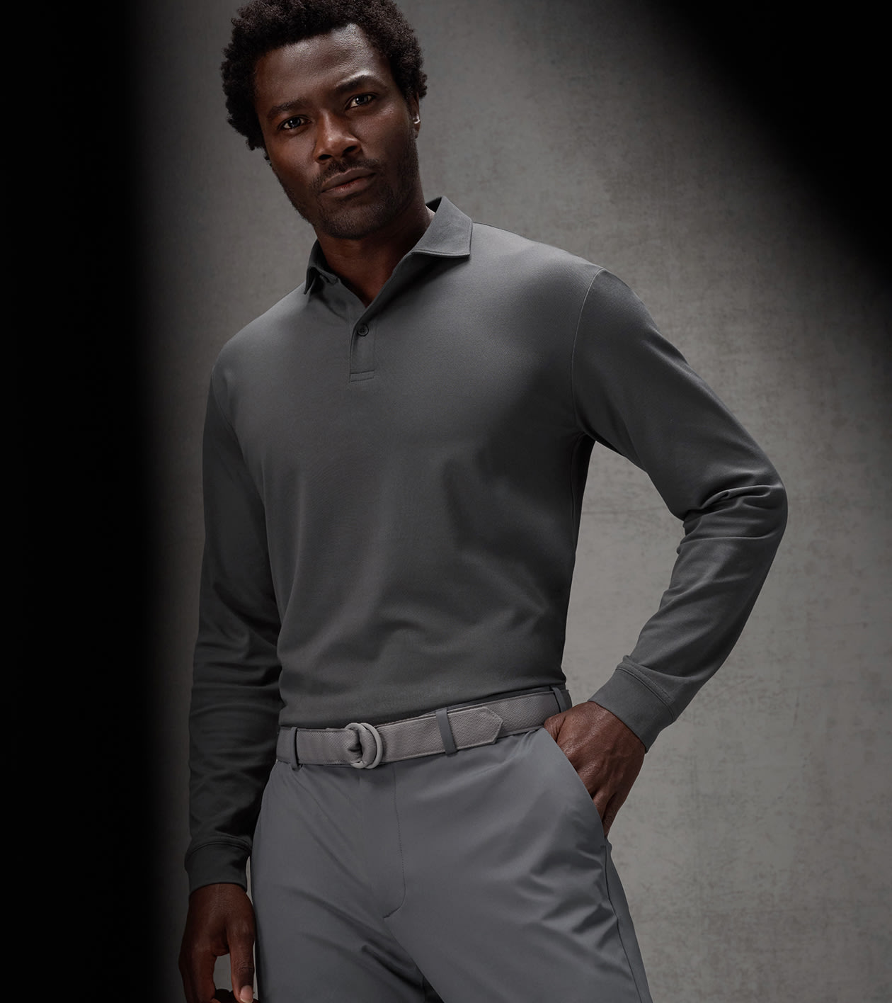 Pursuit Long-Sleeve Piqu&eacute; Polo in CITYSCAPE - Alternate Image 1