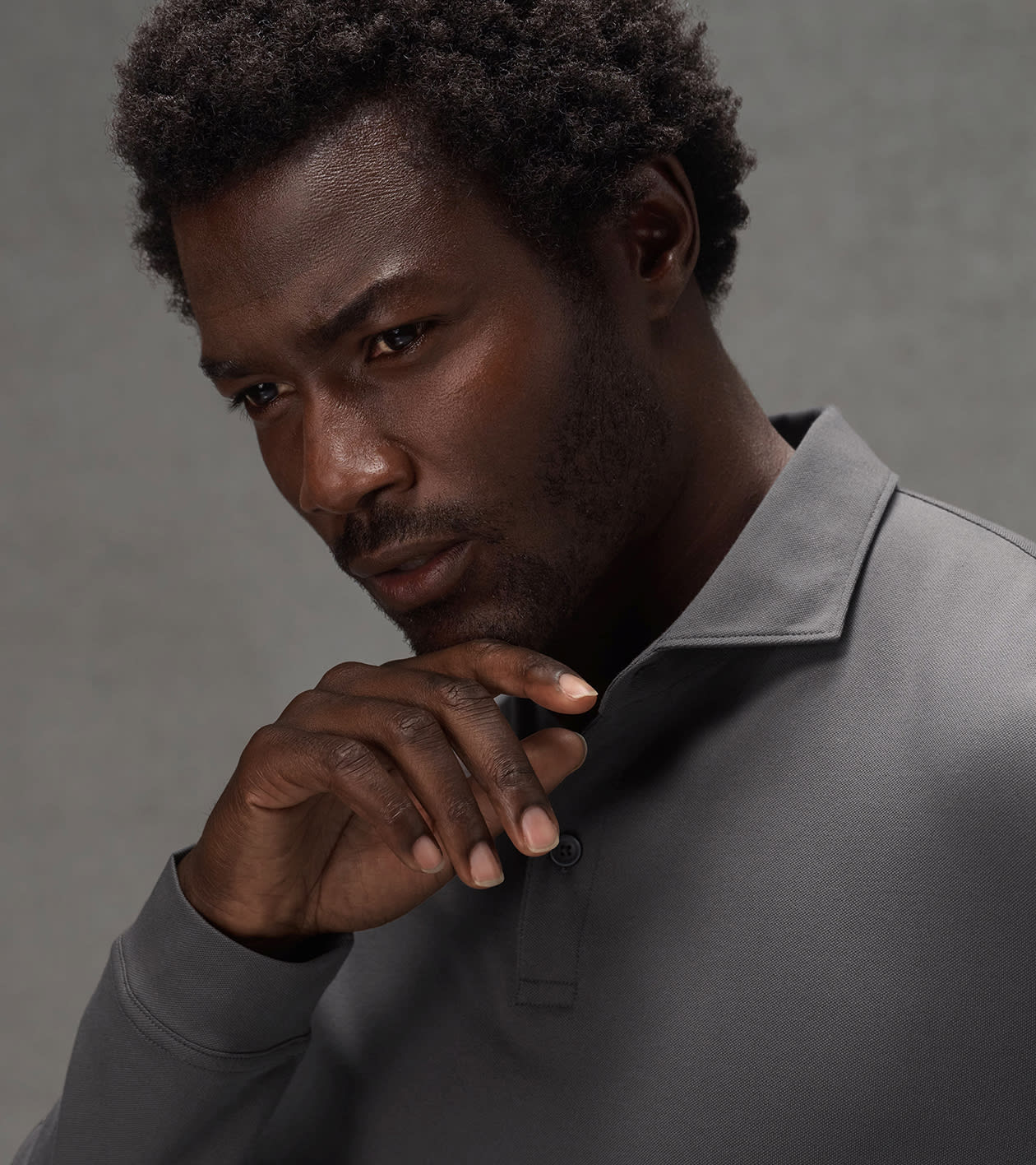 Pursuit Long-Sleeve Piqu&eacute; Polo in CITYSCAPE - Alternate Image 3