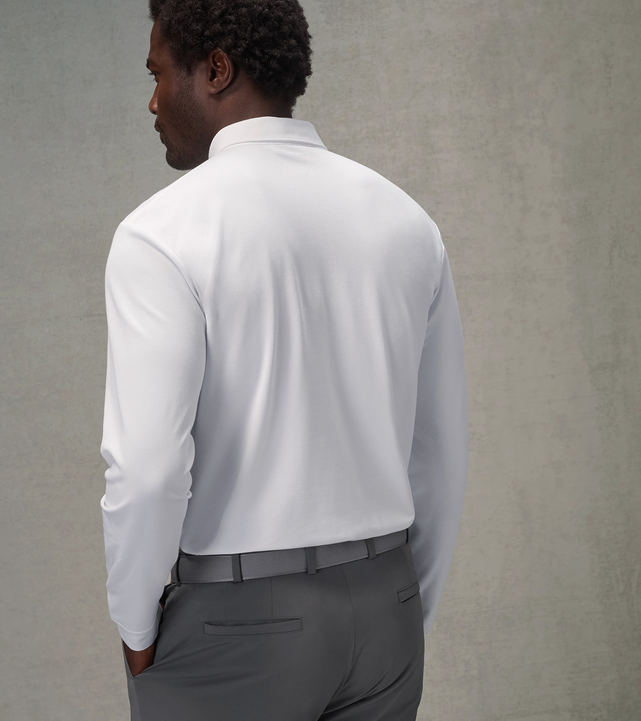 Pursuit Long-Sleeve Piqu&eacute; Polo in White - Alternate Image 2