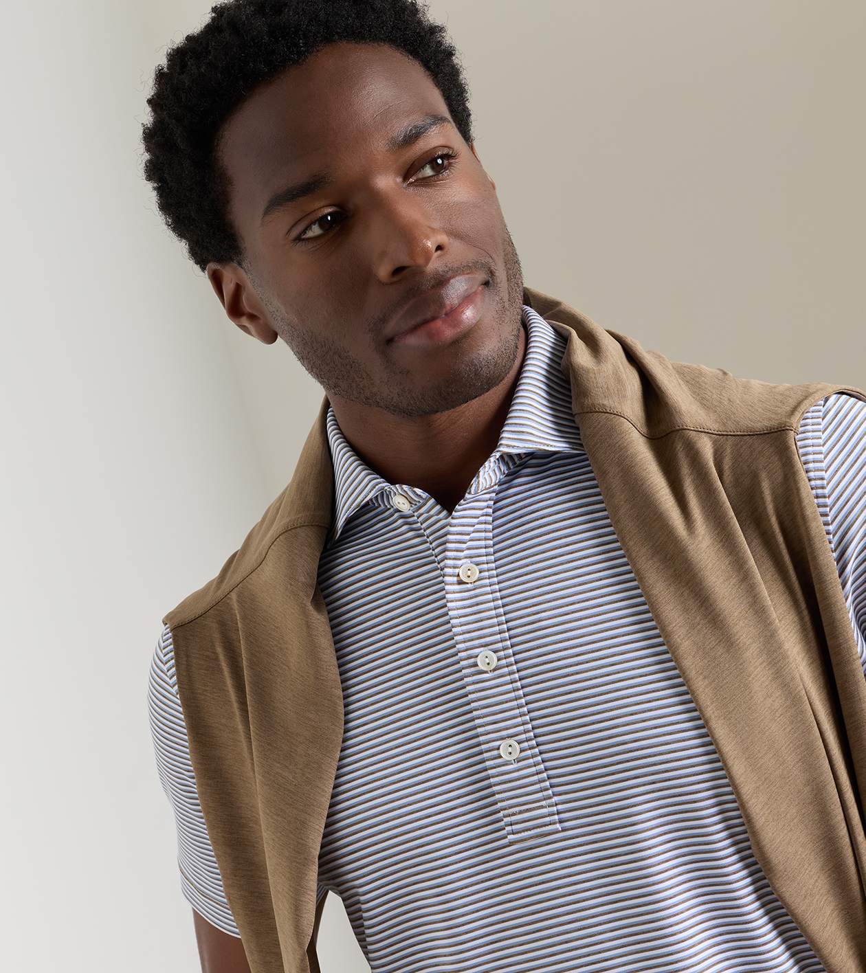 Rondo Performance Jersey Polo in WHITE / LIGHT MOCHA - Alternate Image 4