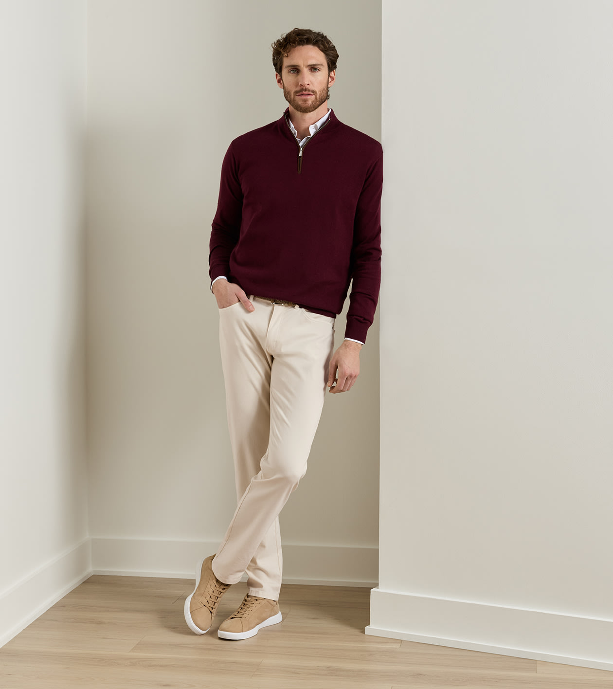 Crown Cotton Canvas Five-Pocket Trouser in Stone - Alternate Image 1