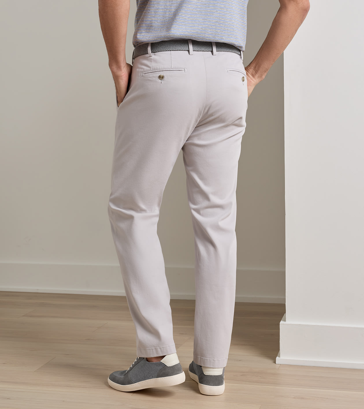 Signature Sateen Flat Front Trouser in Light Grey - Alternate Image 2