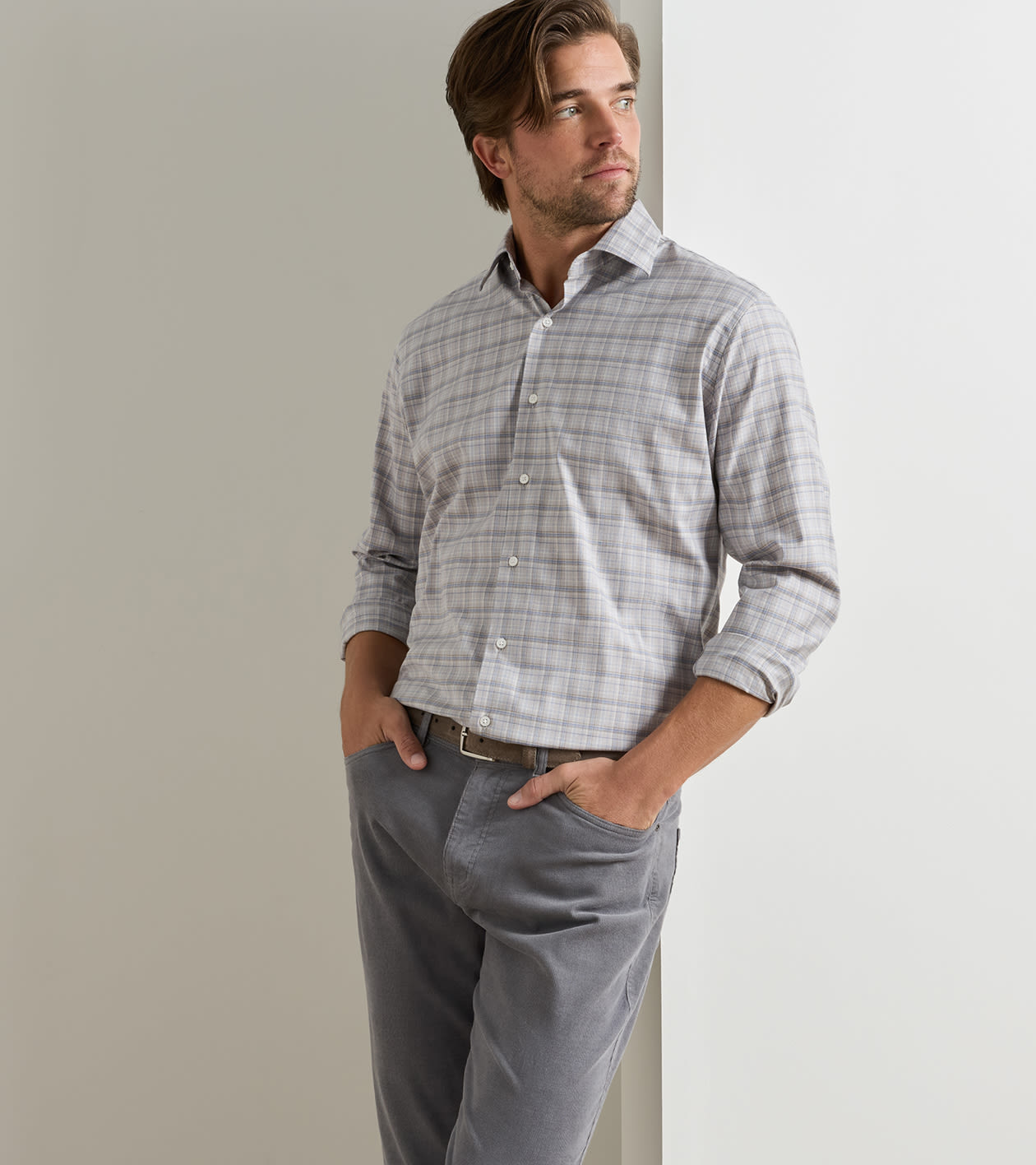 Griffin Crown Soft Twill Sport Shirt in Battleship Grey - Alternate Image 1