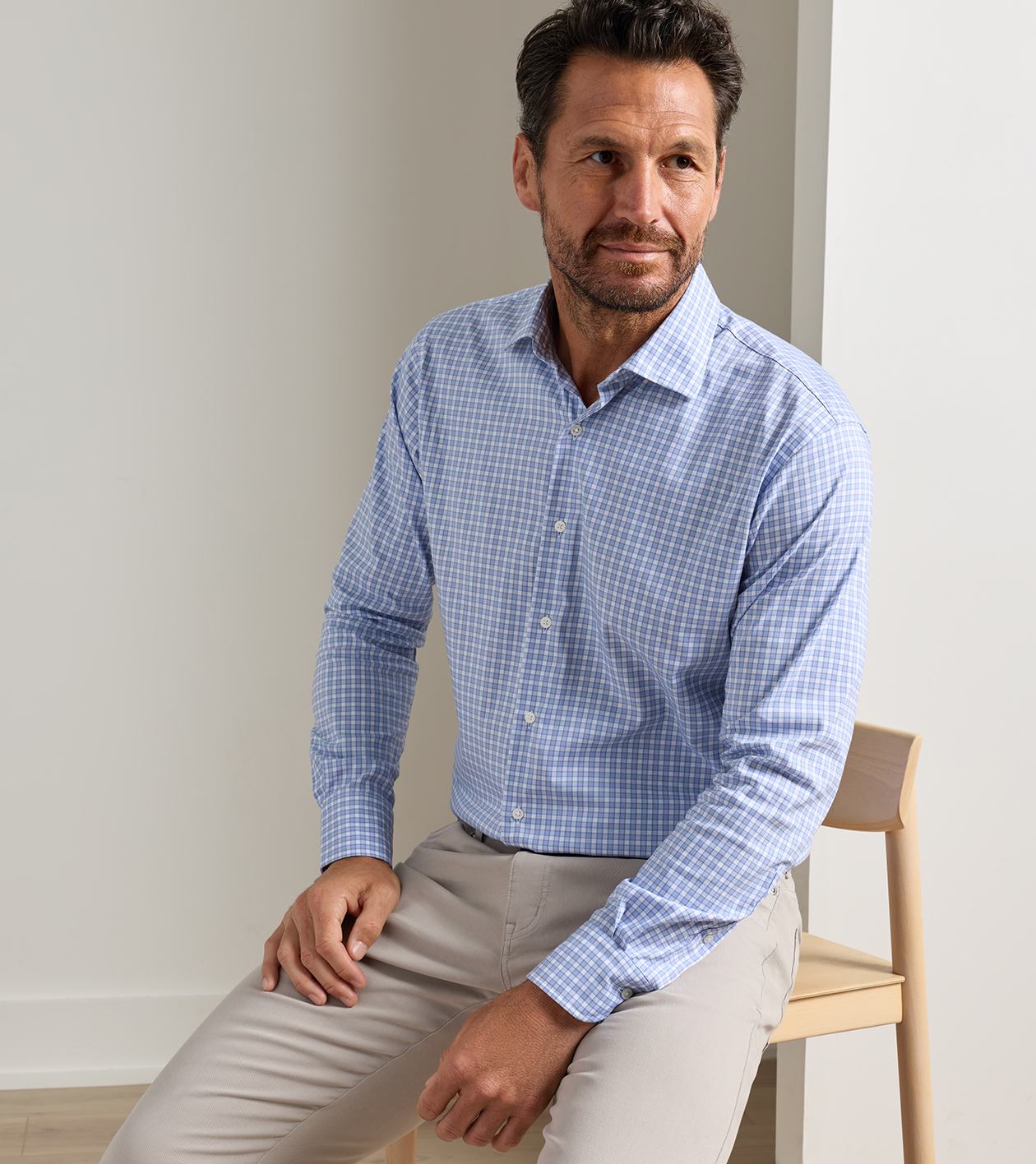 Atlas Crown Lite Cotton-Stretch Sport Shirt in BLUE FREESIA - Alternate Image 1