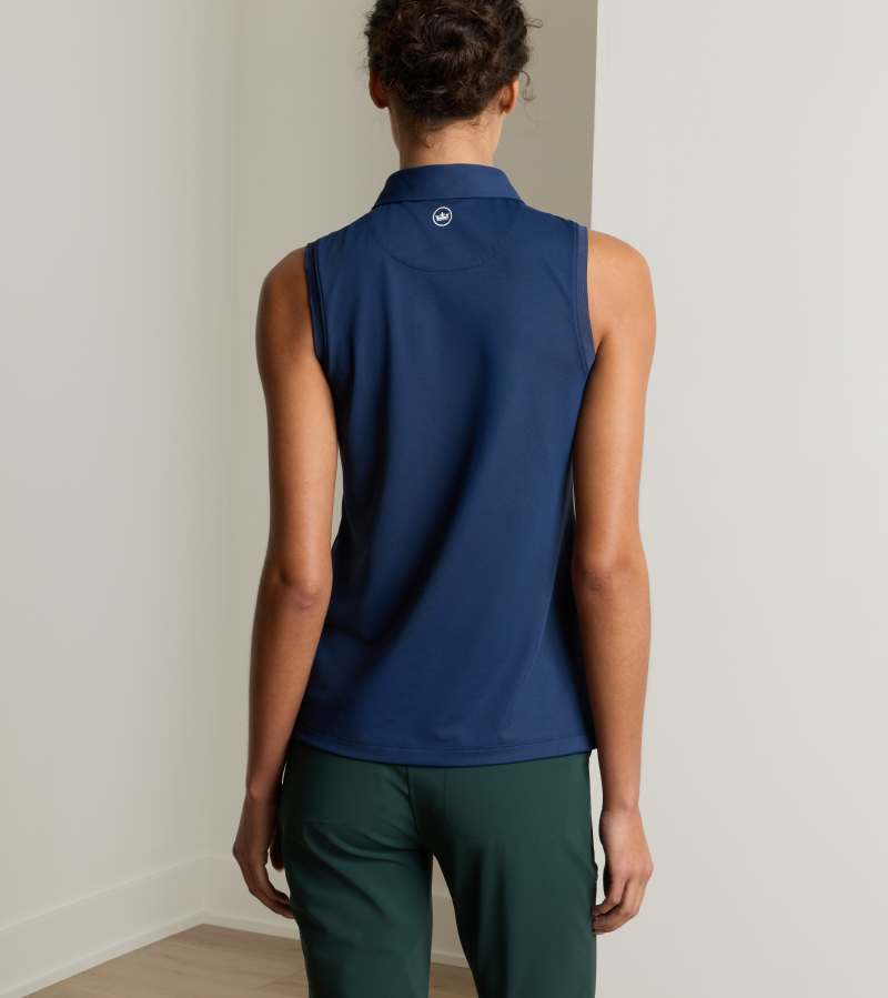 Women's Banded Sport Mesh Sleeveless Button Polo in Navy - Alternate Image 2