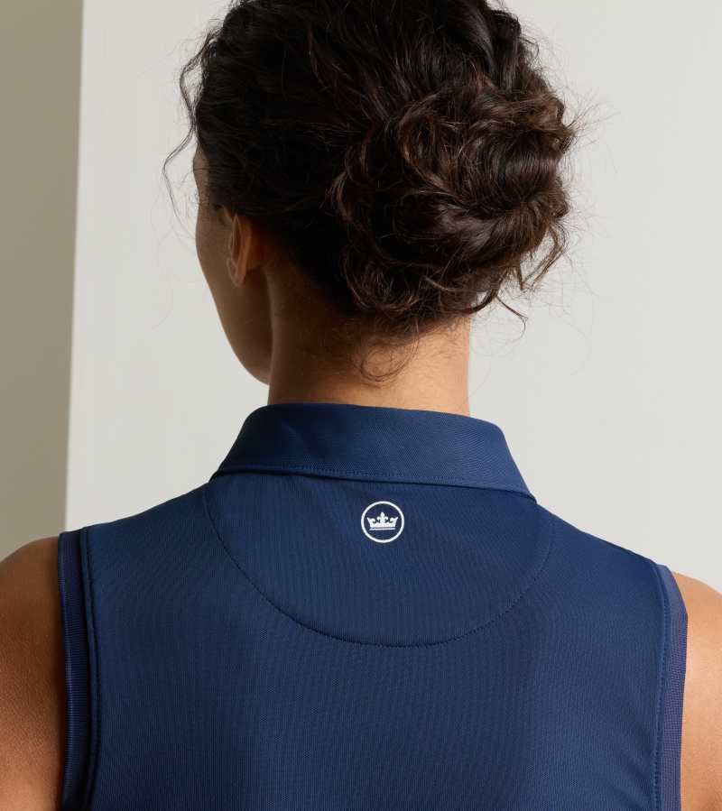Women's Banded Sport Mesh Sleeveless Button Polo in Navy - Alternate Image 3