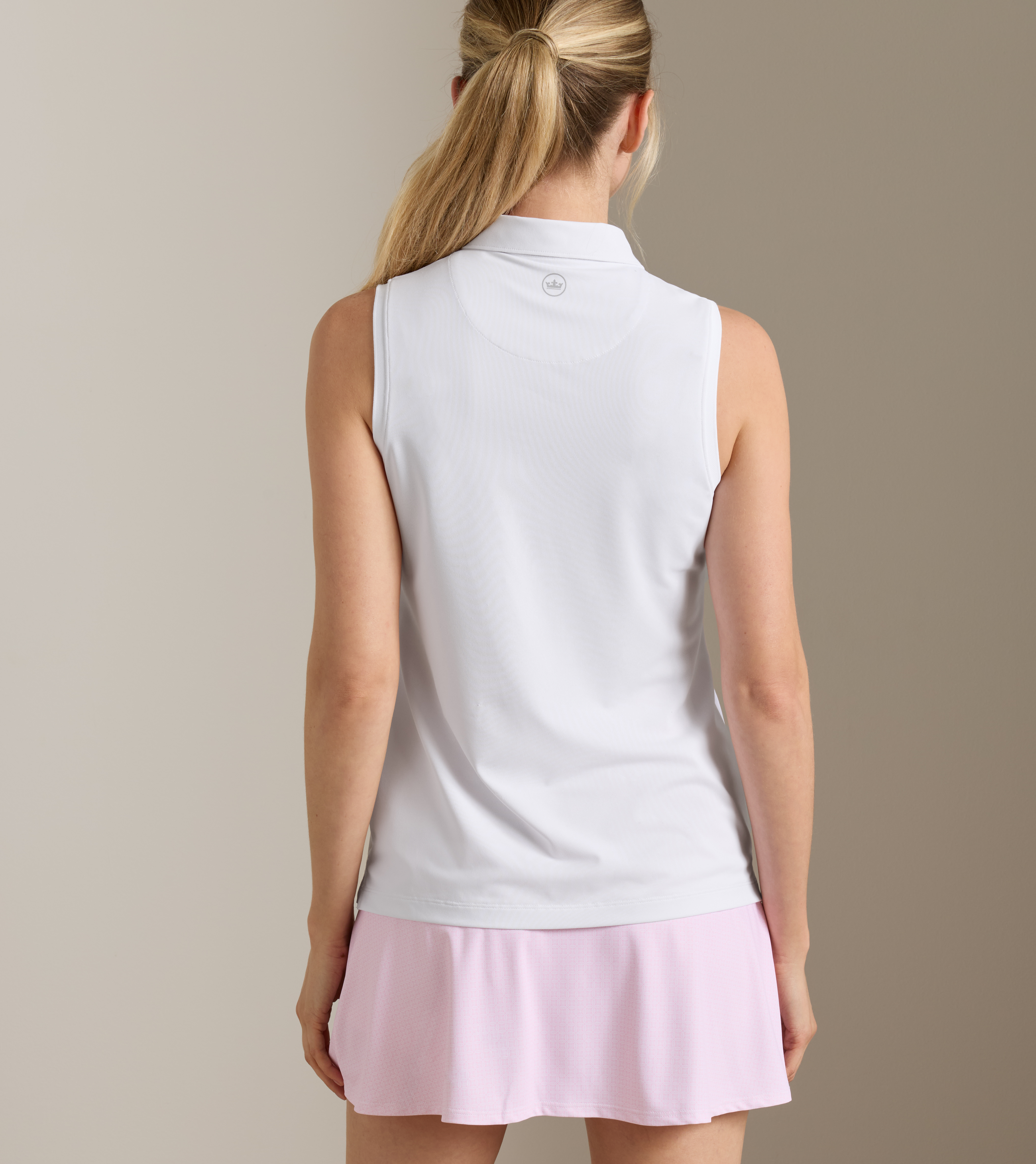 Women's Banded Sport Mesh Sleeveless Button Polo in White - Alternate Image 2