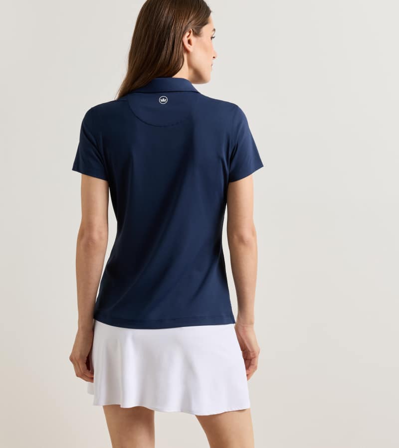 Women's Short Sleeve Button Polo in Navy - Alternate Image 2