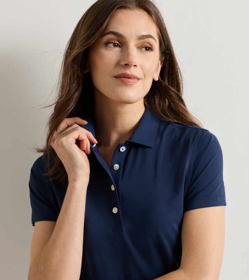 Women's Short Sleeve Button Polo in Navy - Alternate Image 4