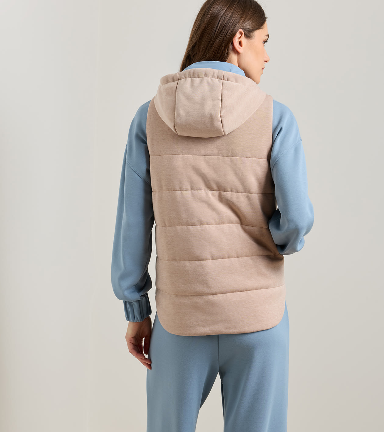 Flora Reversible Gilet With Hood in CAMEL/RAINWATER - Alternate Image 3