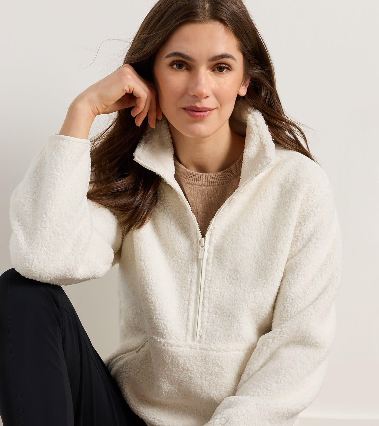 Tilly Bonded Sherpa Half Zip in SOFT WHITE - Alternate Image 5