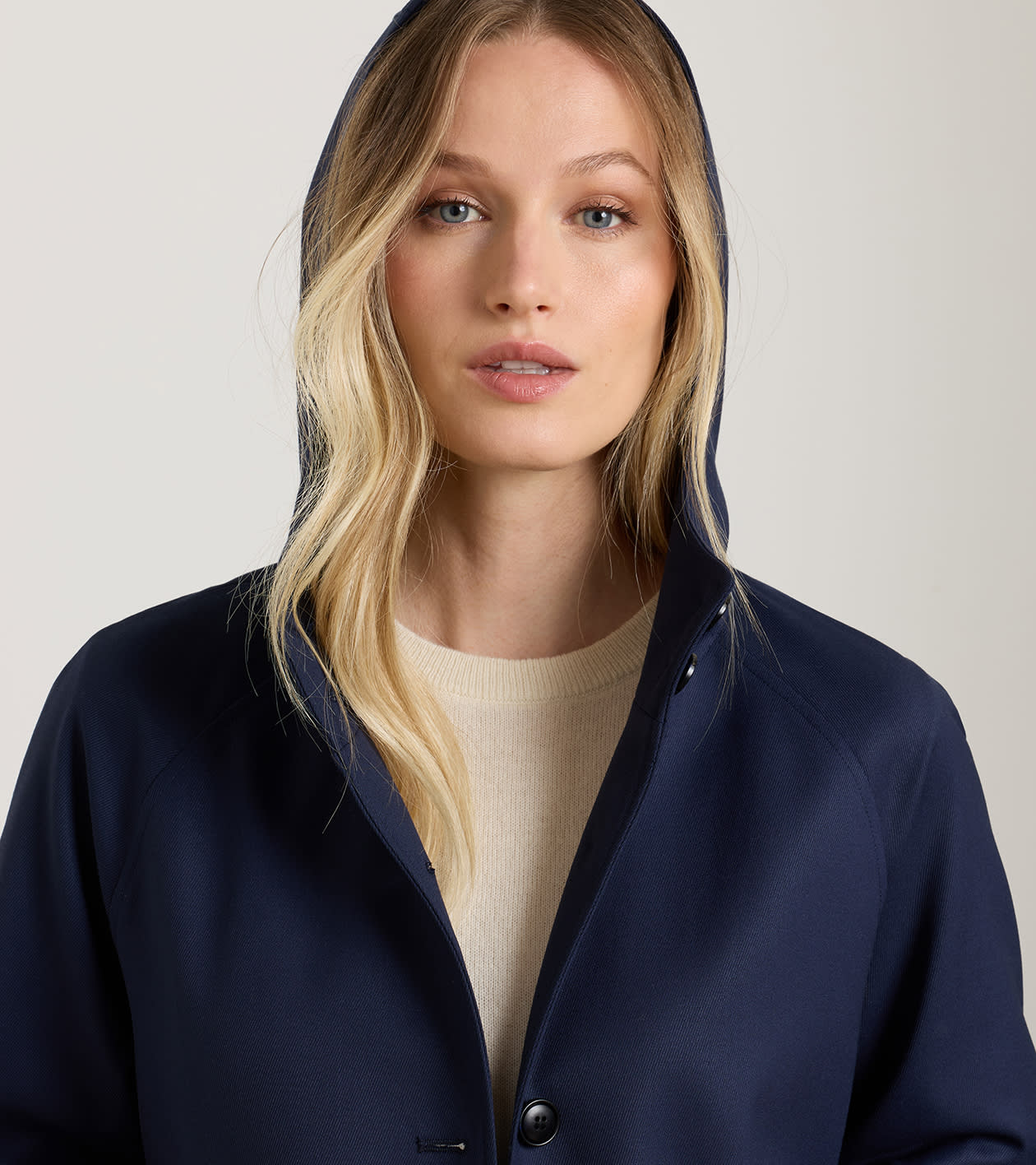 Brigitte Short Trench with Hood in Dark Navy - Alternate Image 4