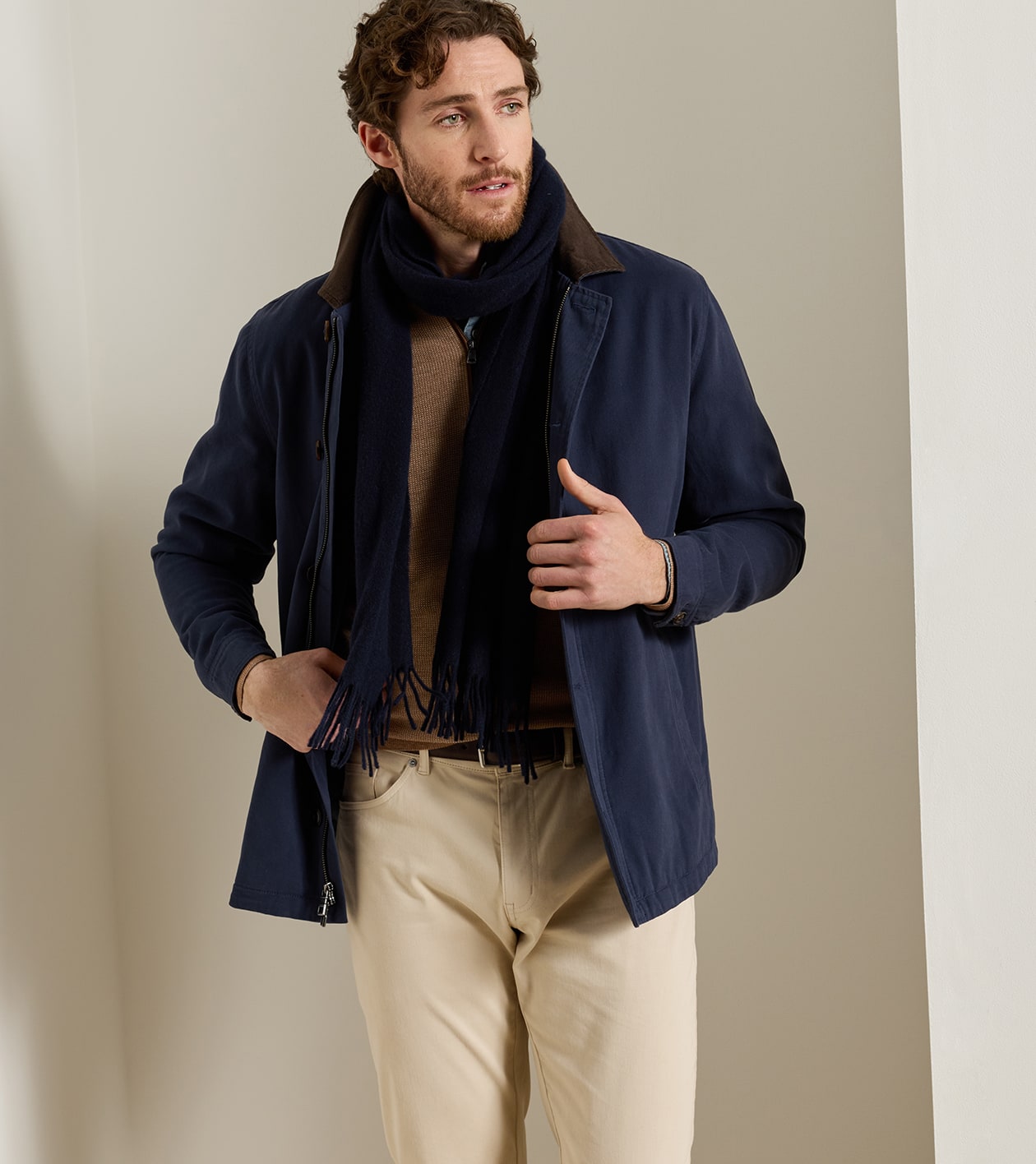 Cashmere Woven Scarf in Navy - Alternate Image 1