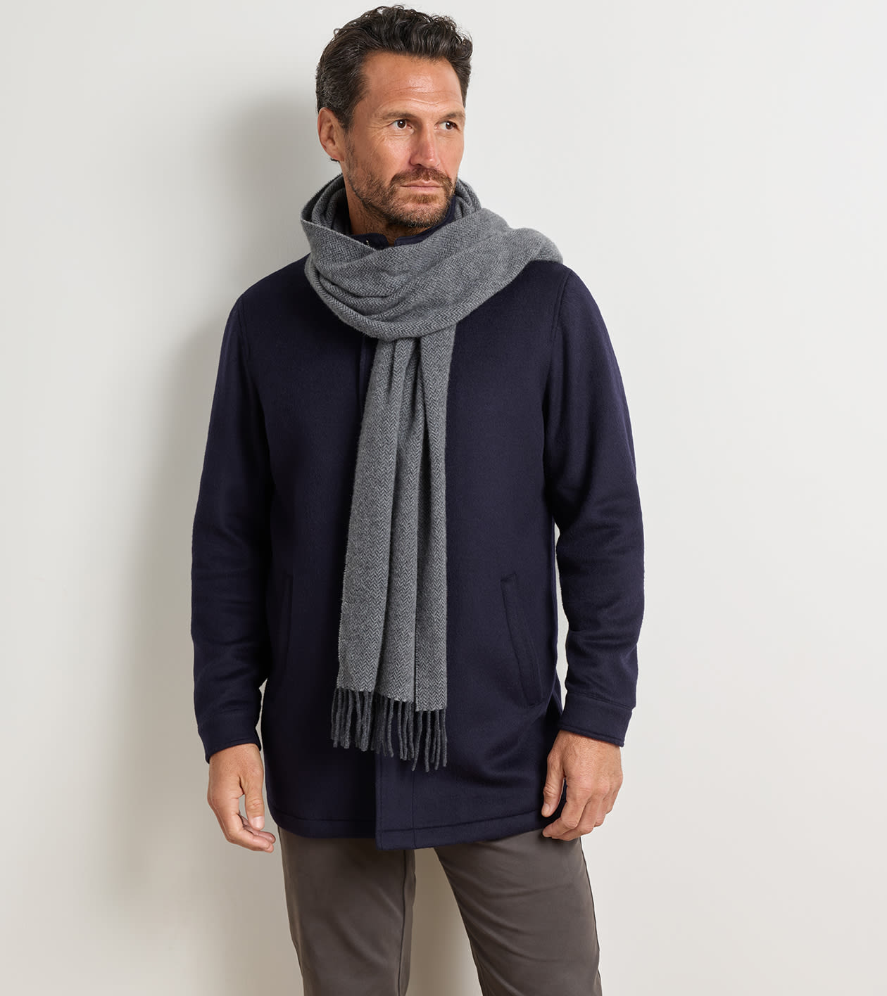 Cashmere Herringbone Scarf in Gale Grey - Alternate Image 1