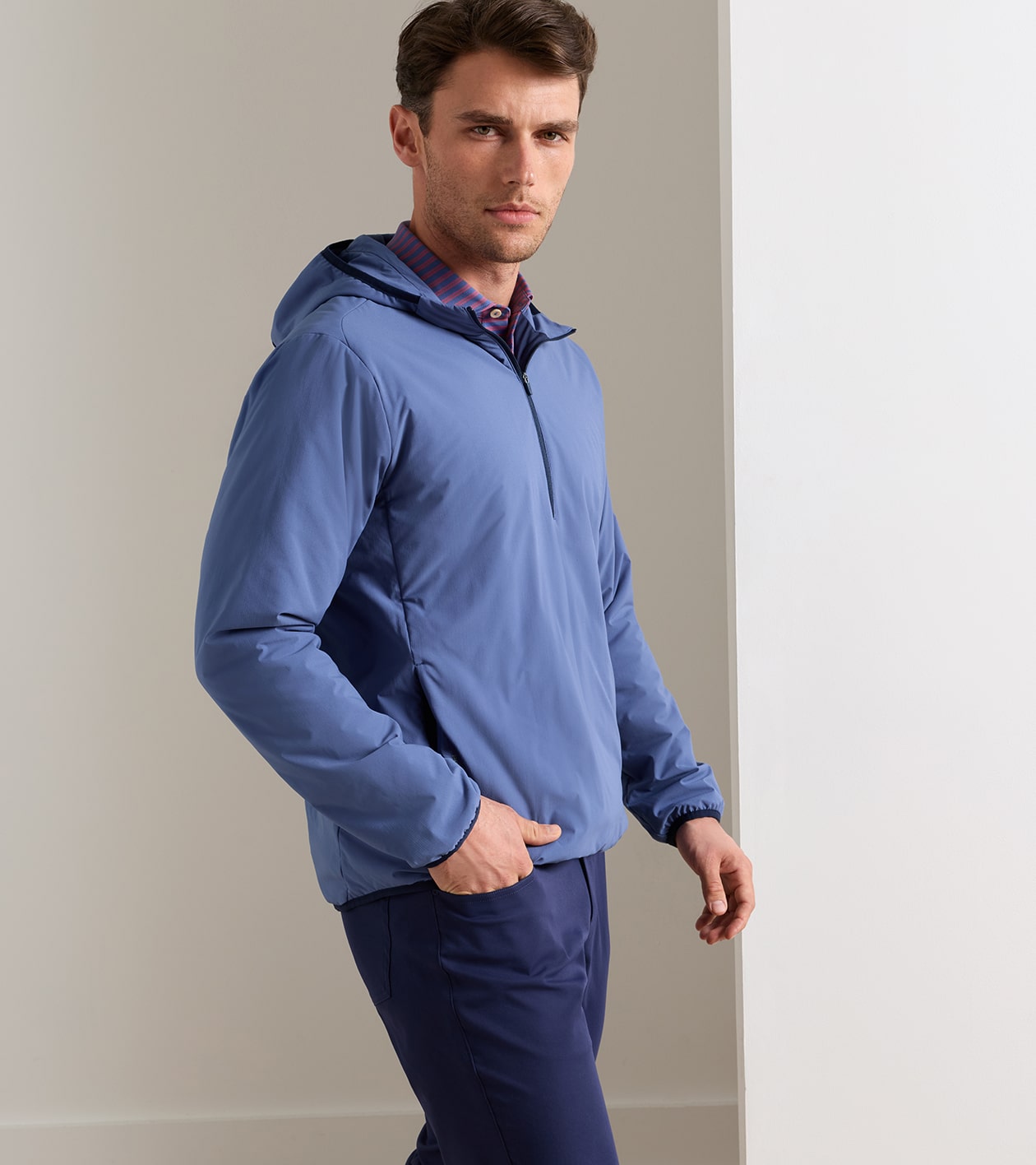 Ridge Half-Zip Hoodie in BALI BLUE - Alternate Image 1