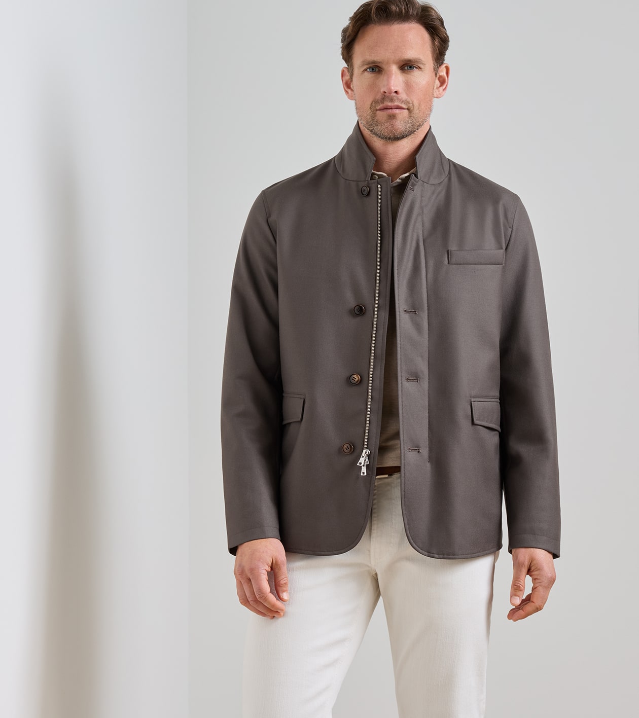Odyssey Twill Zip Blazer in ASH BROWN - Alternate Image 1