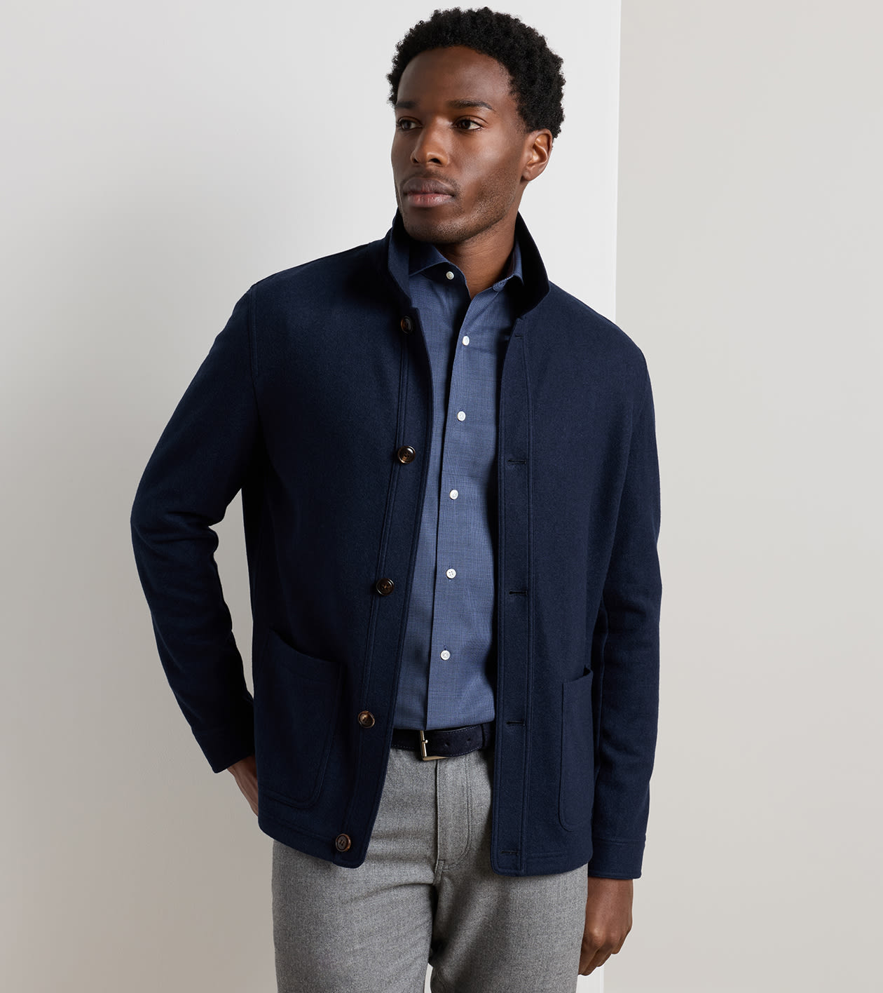 Artisan Crafted Cashmere Chore Coat in Navy - Alternate Image 1