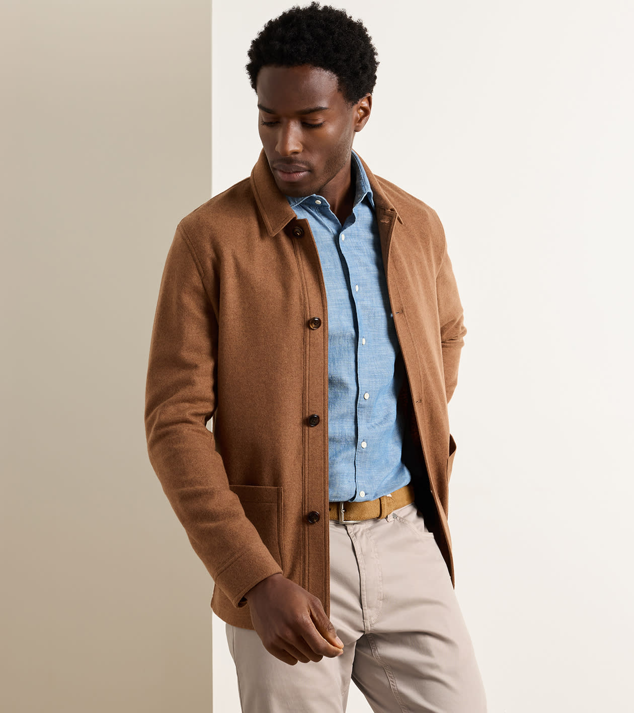 Artisan Crafted Cashmere Chore Coat in Saddle - Alternate Image 1
