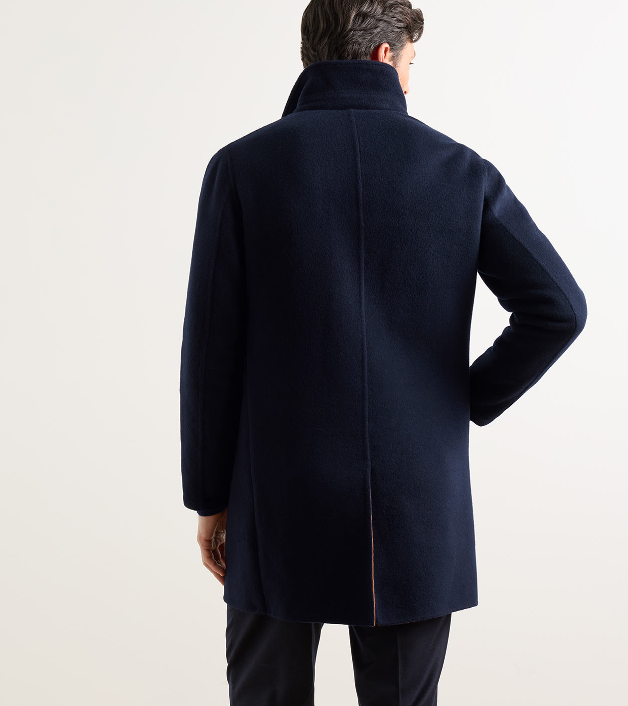 Italian Double-Faced Cashmere Coat in Navy - Alternate Image 2