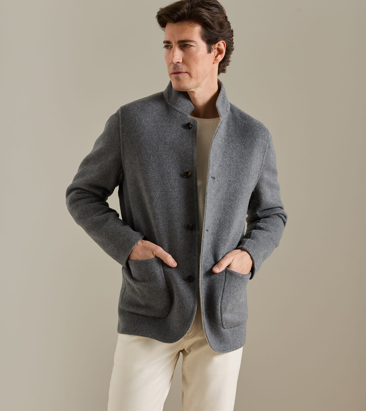 Italian Double Face Cashmere Jacket in Argento - Alternate Image 4