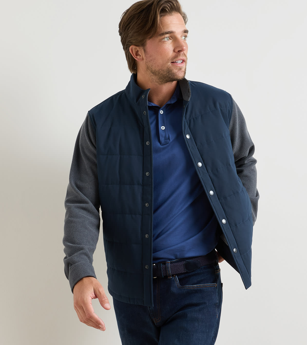 Bedford Hybrid Snap Jacket in Dark Navy - Alternate Image 1