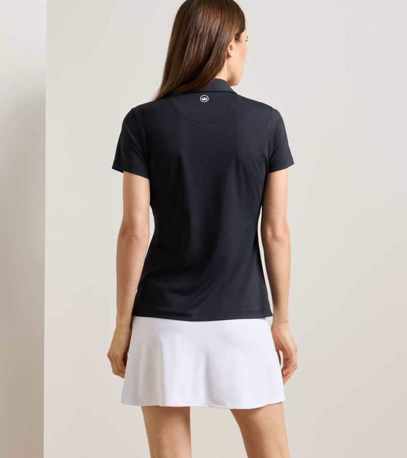 Women's Short Sleeve Button Polo in Black - Alternate Image 2