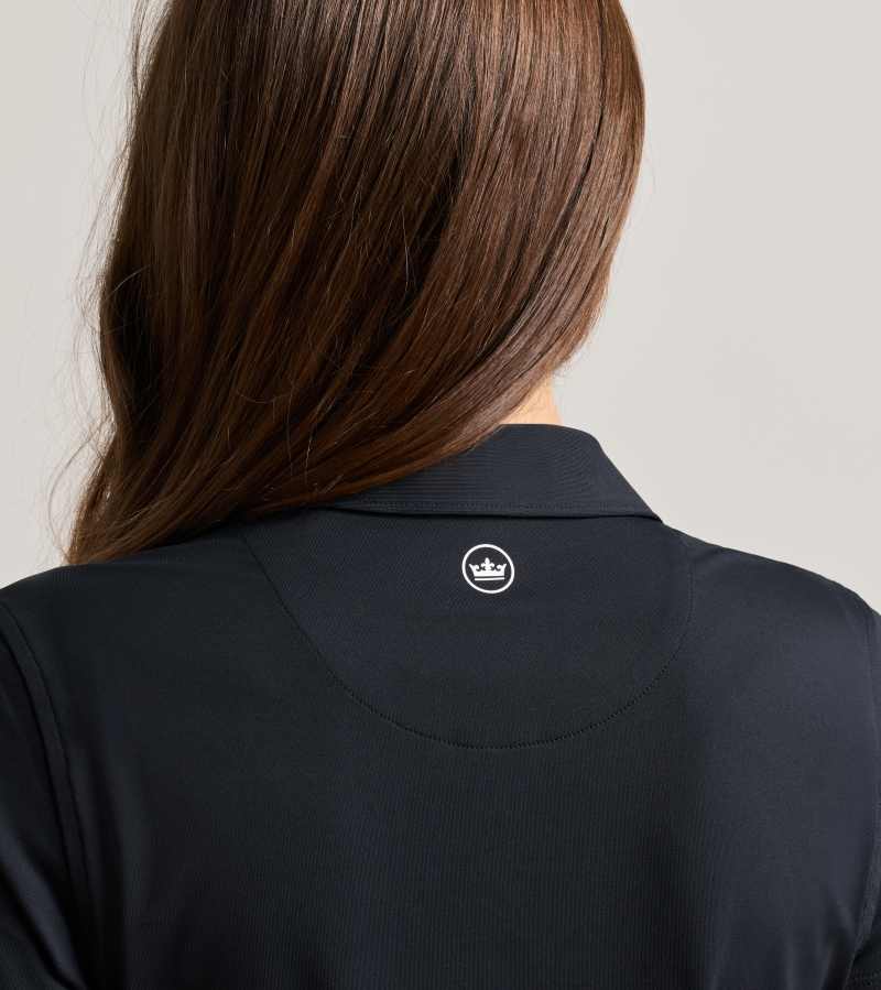Women's Short Sleeve Button Polo in Black - Alternate Image 3
