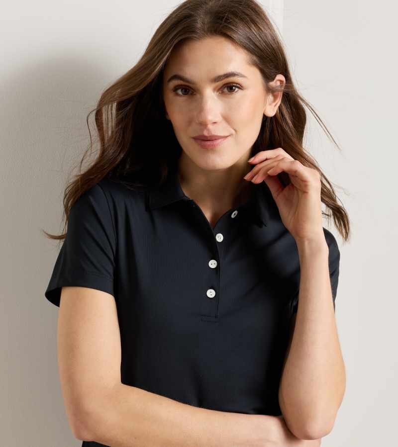 Women's Short Sleeve Button Polo in Black - Alternate Image 4