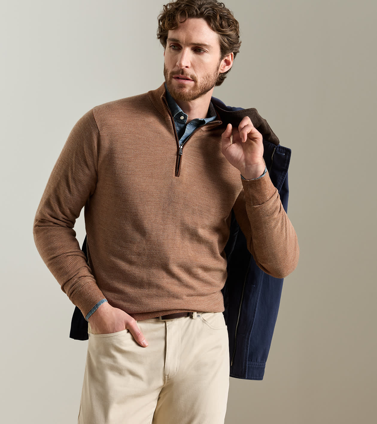 Blair Birdseye Quarter-Zip Sweater in Dark Amber - Alternate Image 1