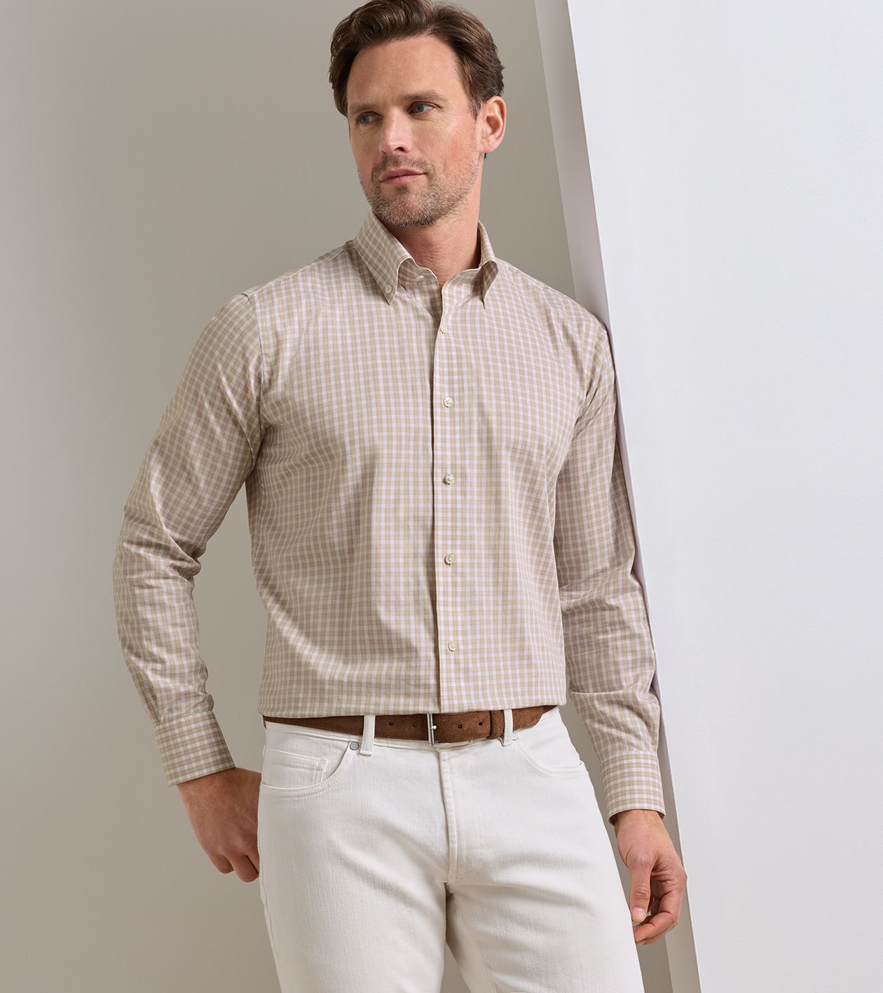 Chester Cotton Sport Shirt in NUTMEG - Alternate Image 1