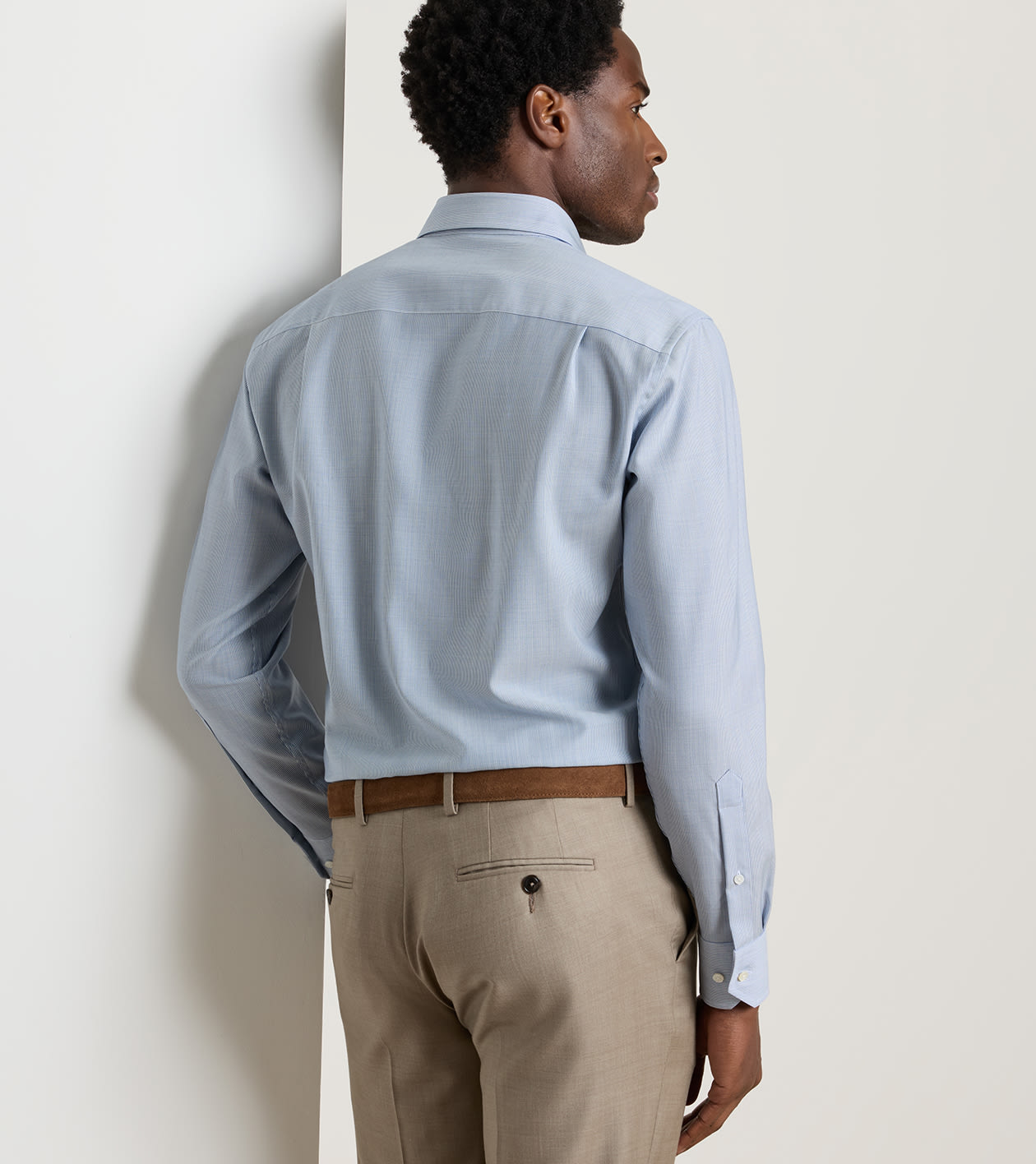Merino Micro Poplin Stripe Sport Shirt in Navy - Alternate Image 2