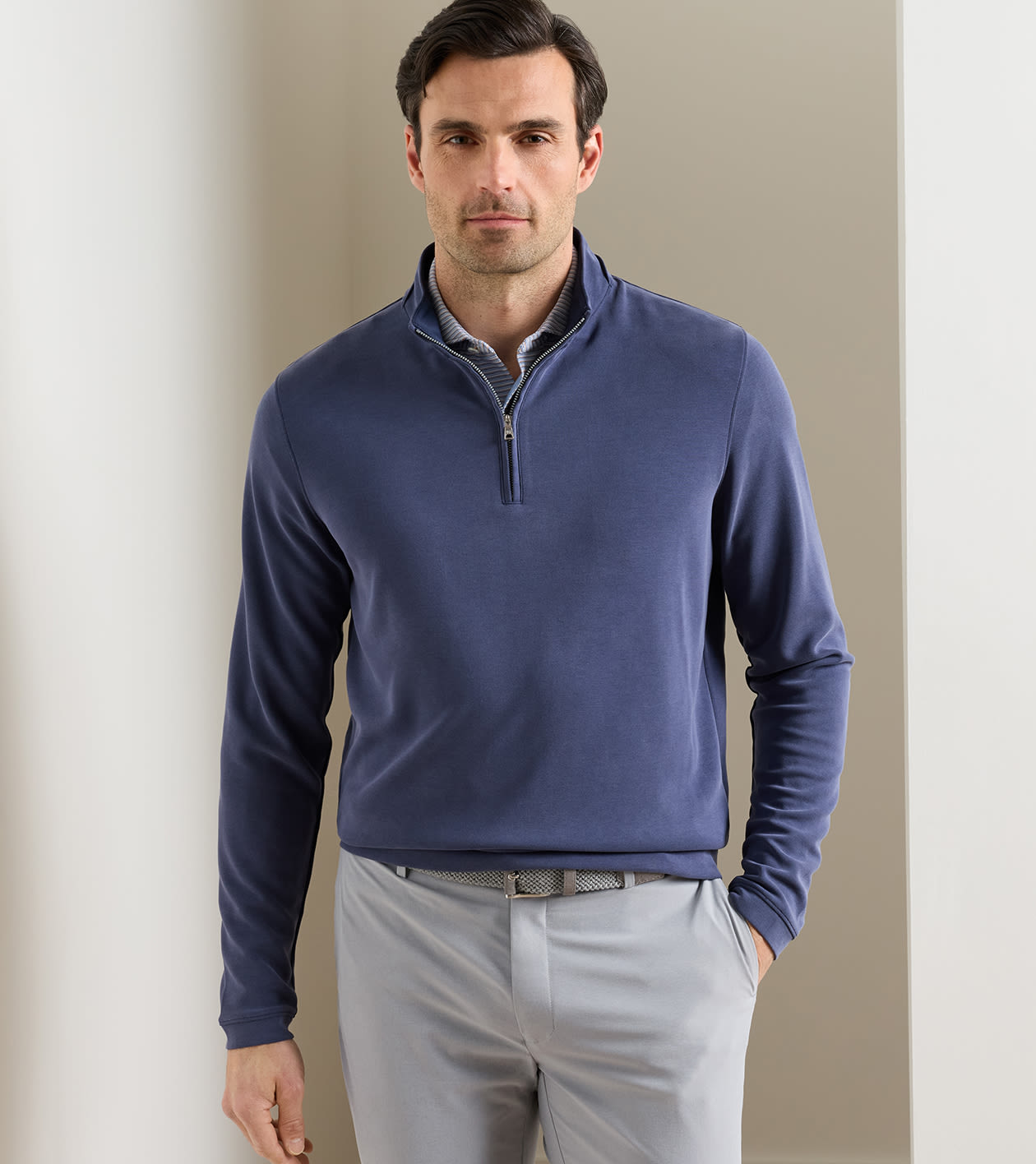 Soft Suede Performance Quarter-Zip in Navy - Alternate Image 1