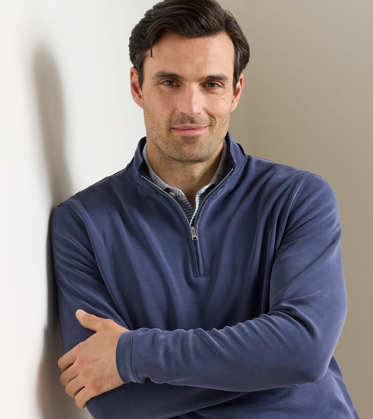 Soft Suede Performance Quarter-Zip in Navy - Alternate Image 3
