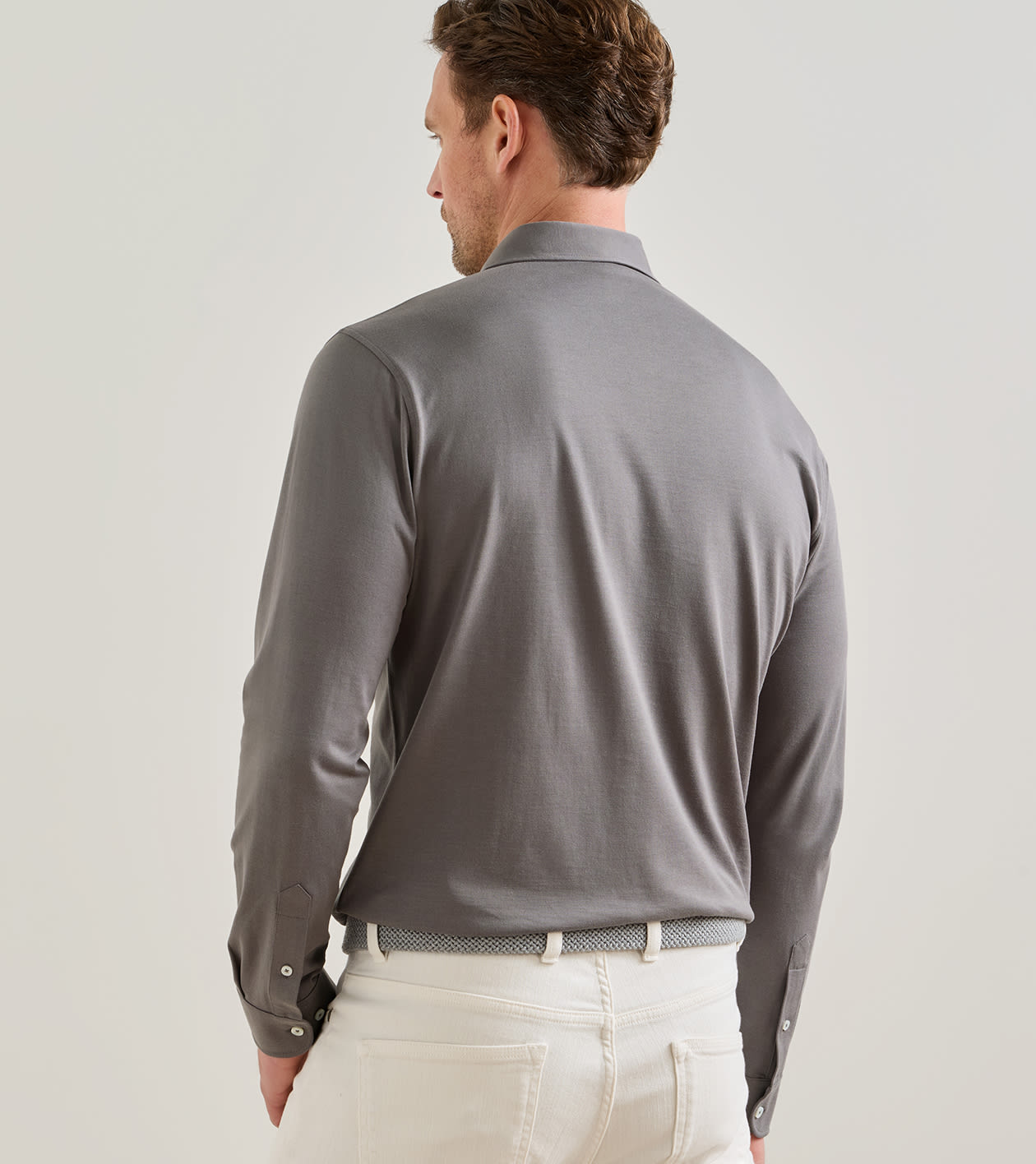 Ashby Silk Cotton Longsleeve Polo in Argento - Alternate Image 2