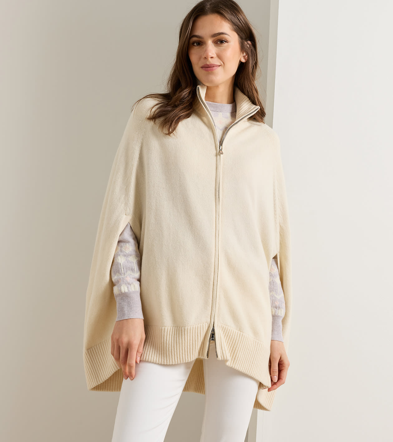 Gwyneth Zip Front Capelet in Ivory - Alternate Image 1