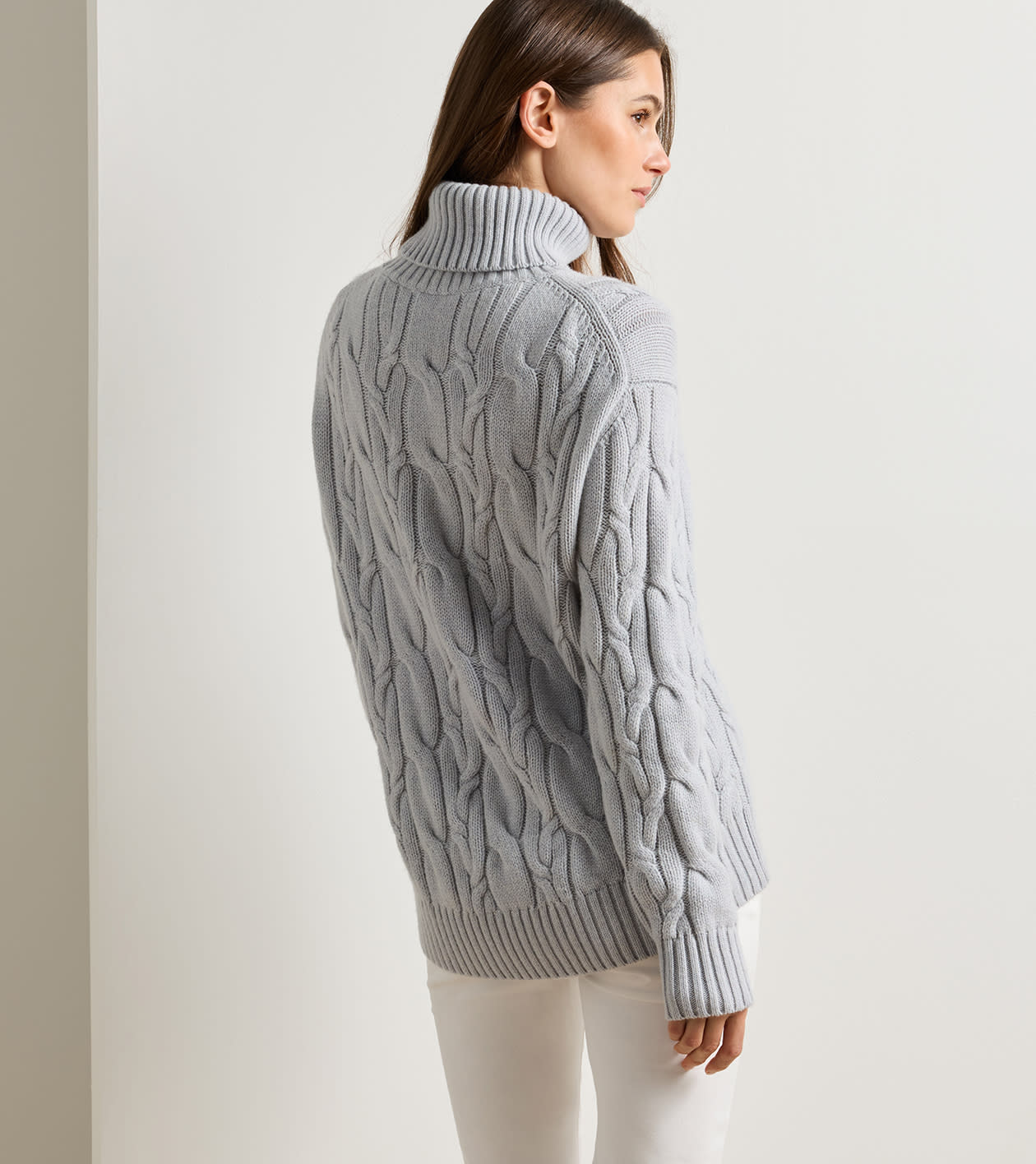 Margaux Cable Turtleneck Sweater in WHISPER GREY - Alternate Image 2