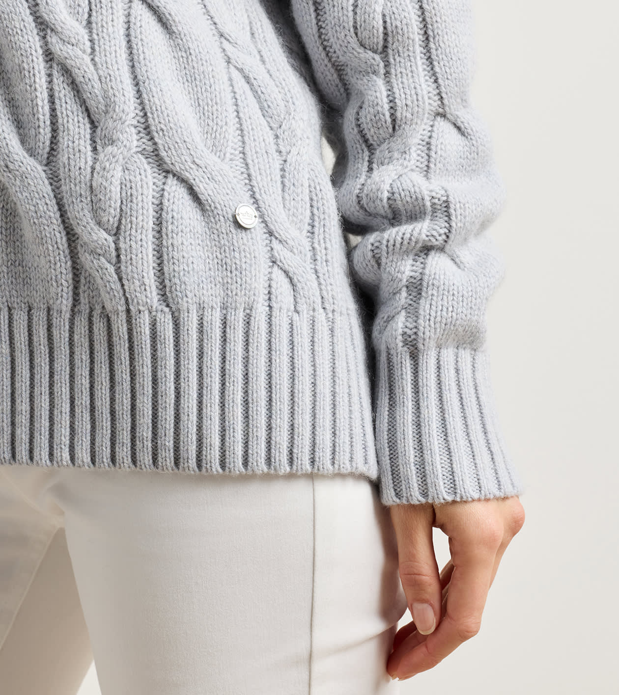 Margaux Cable Turtleneck Sweater in WHISPER GREY - Alternate Image 3