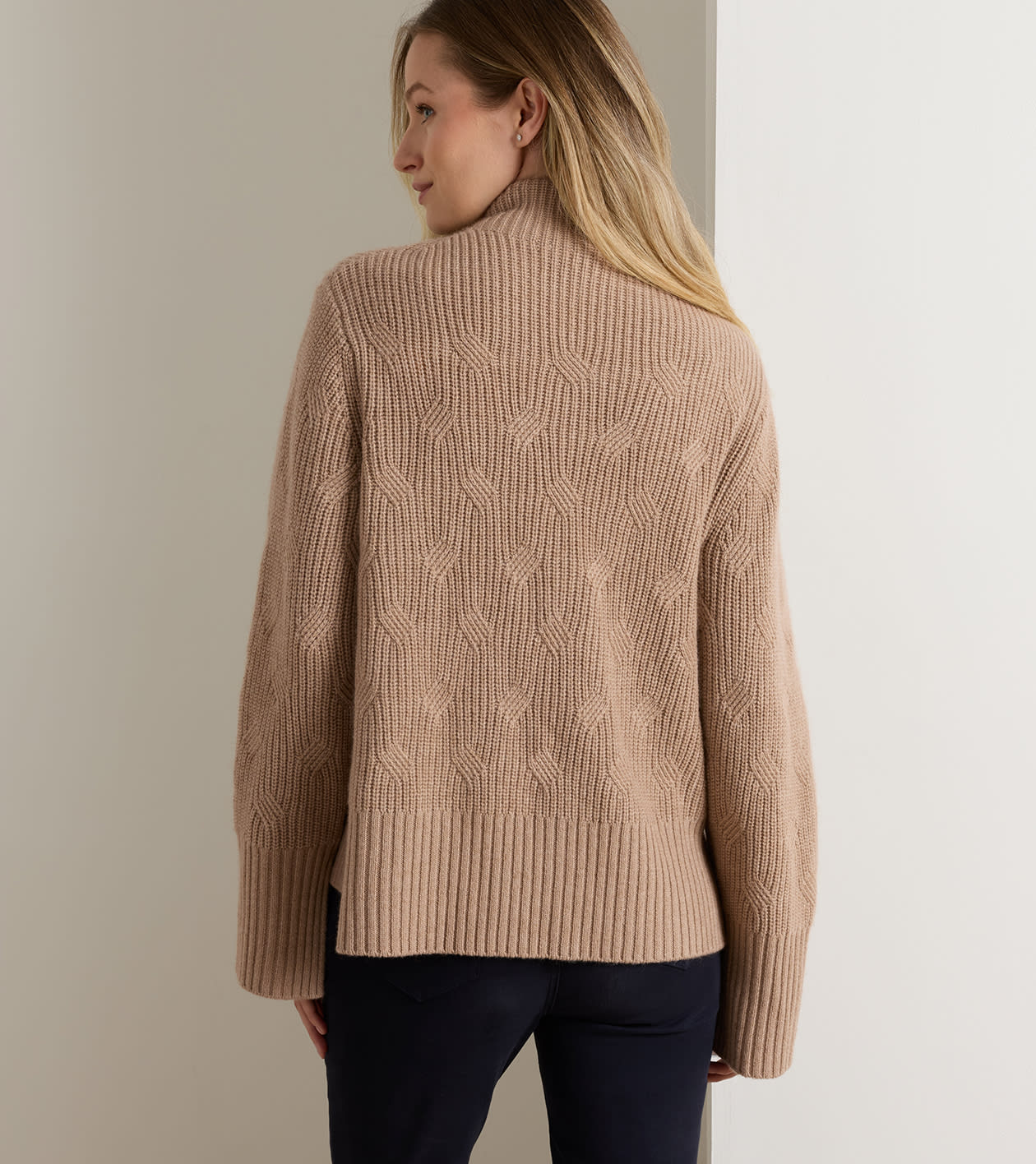 Rutherford Deco Stitch Half-Zip Sweater in CAMEL - Alternate Image 2