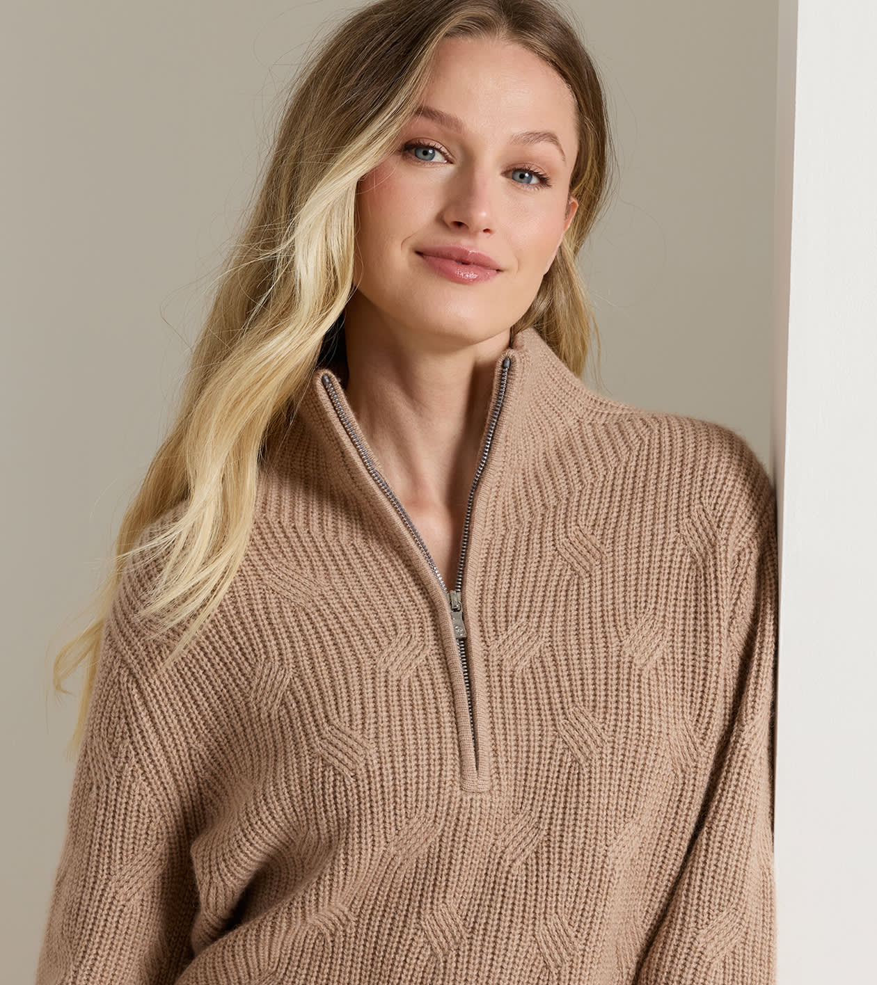 Rutherford Deco Stitch Half-Zip Sweater in CAMEL - Alternate Image 4